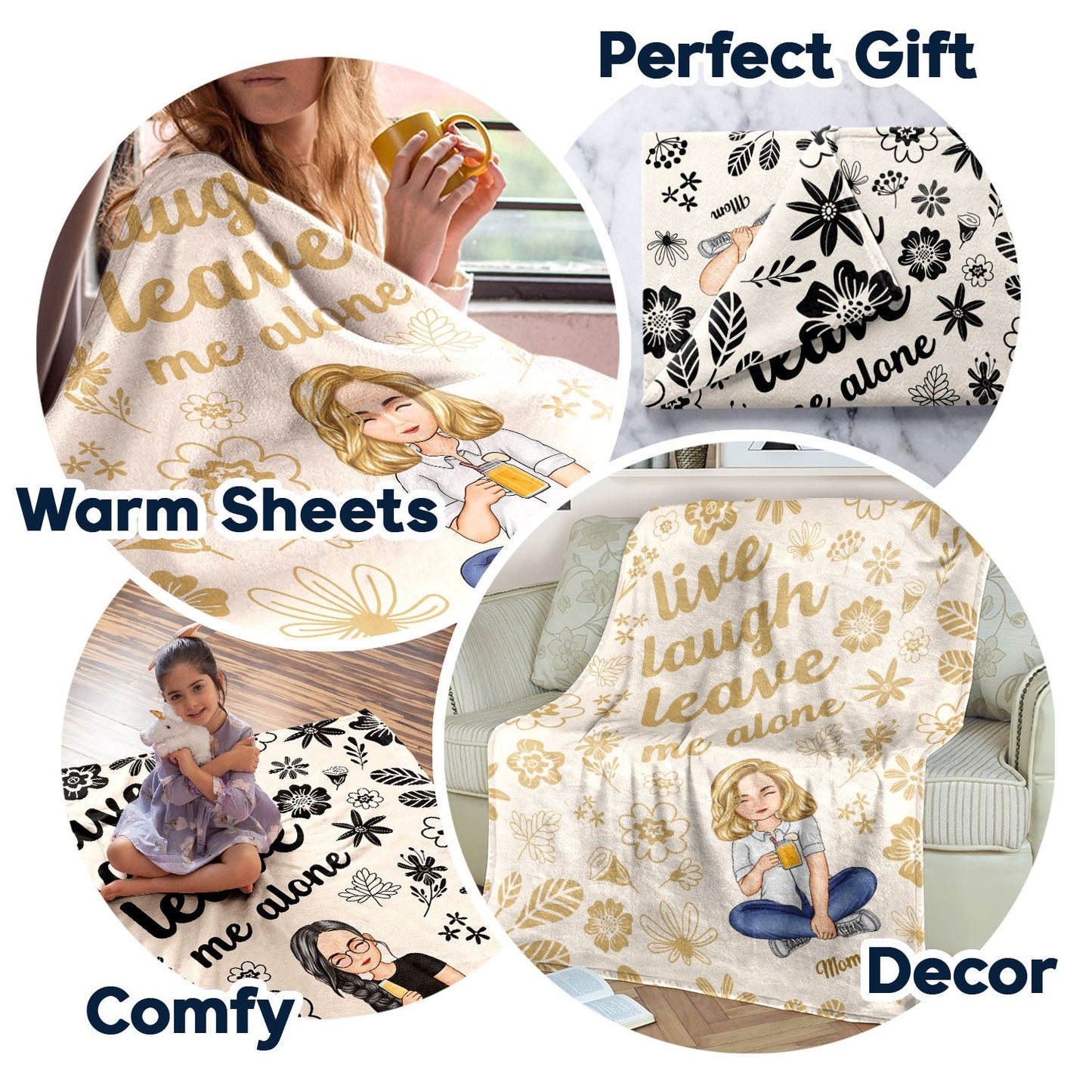 Custom 'Live Laugh Leave Me Alone' Blanket for Mom - Humorous Cozy Gift