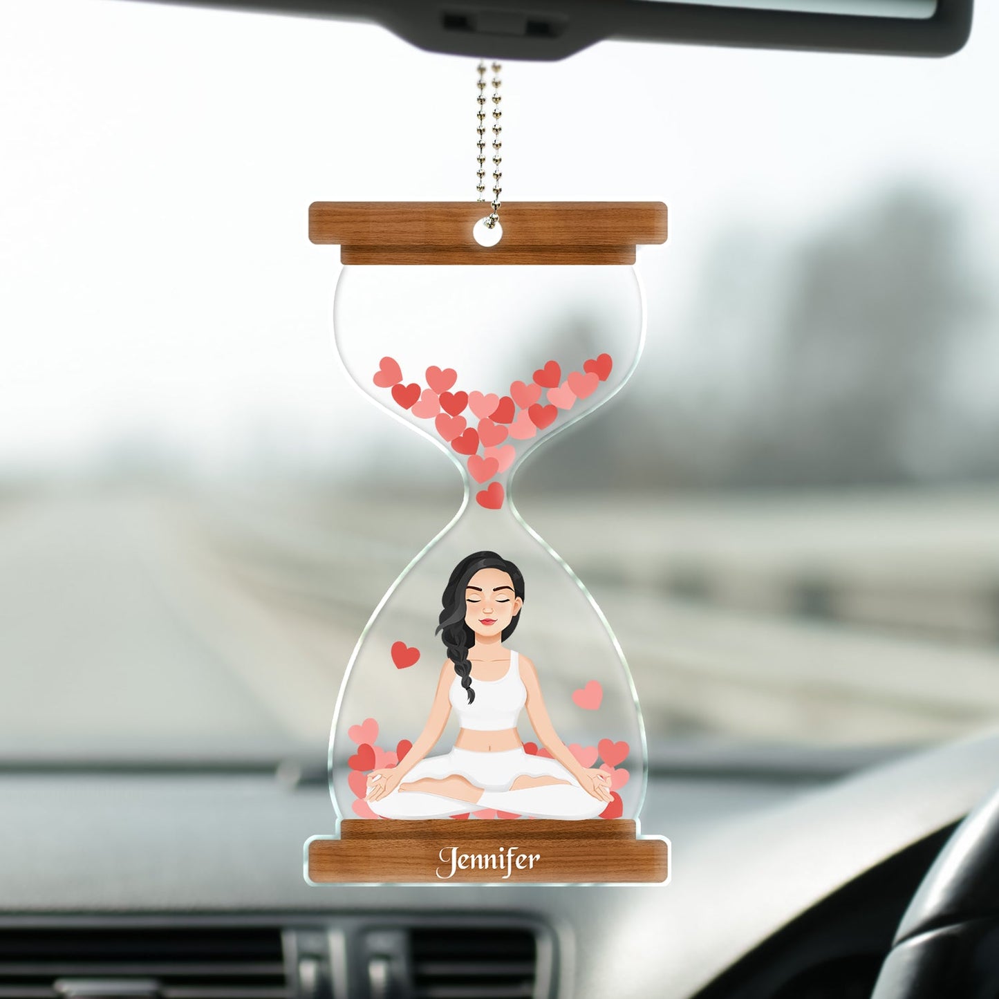 Personalized Yoga Car Hanger - Custom Zen Hourglass Charm Gift for Her.