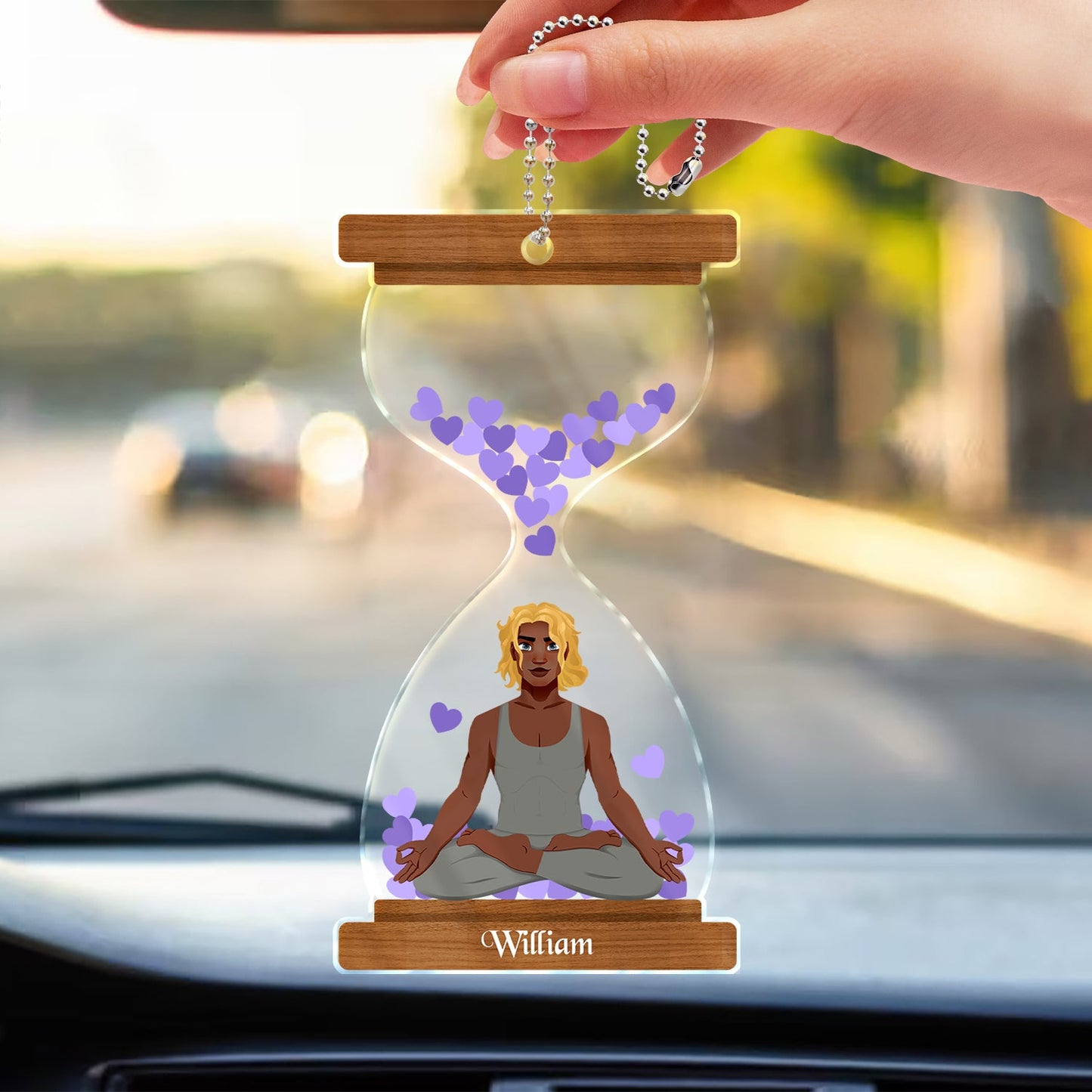 Personalized Yoga Car Hanger - Custom Zen Hourglass Charm Gift for Her.