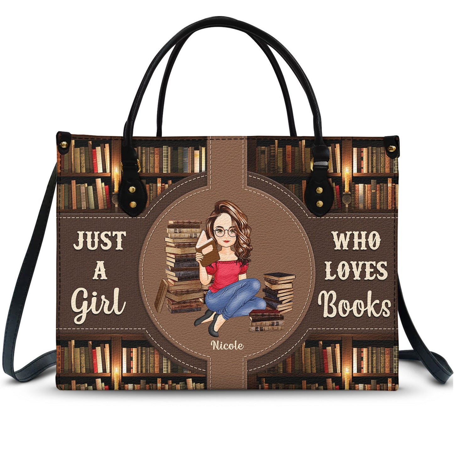 Personalized "Just A Girl Who Loves Books" Leather Tote Bag for Readers