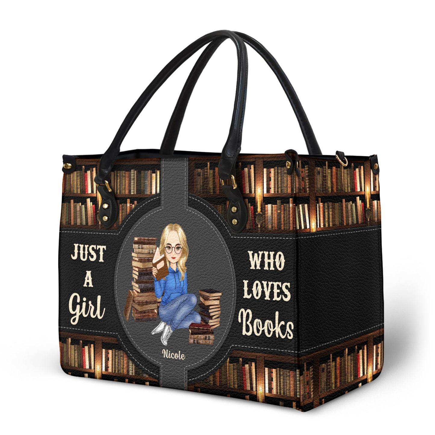 Personalized "Just A Girl Who Loves Books" Leather Tote Bag for Readers