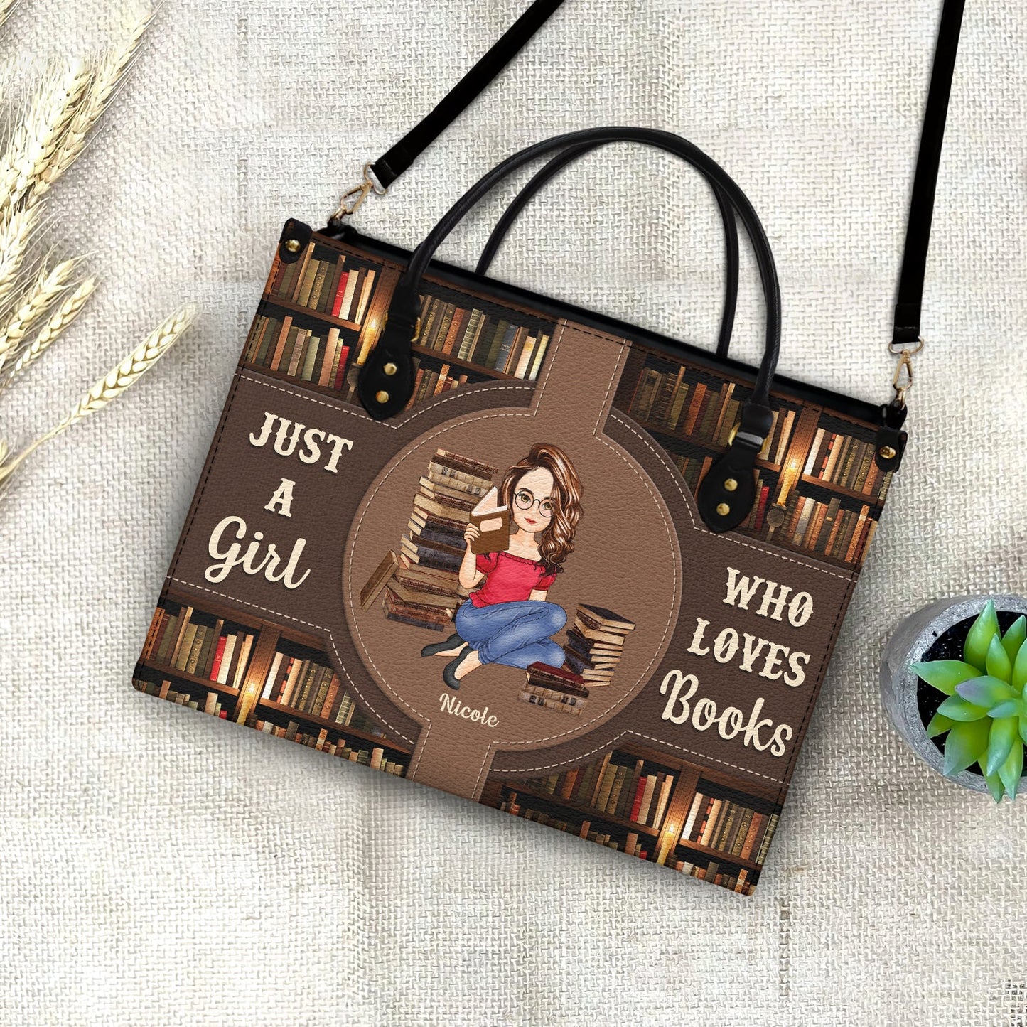 Personalized "Just A Girl Who Loves Books" Leather Tote Bag for Readers