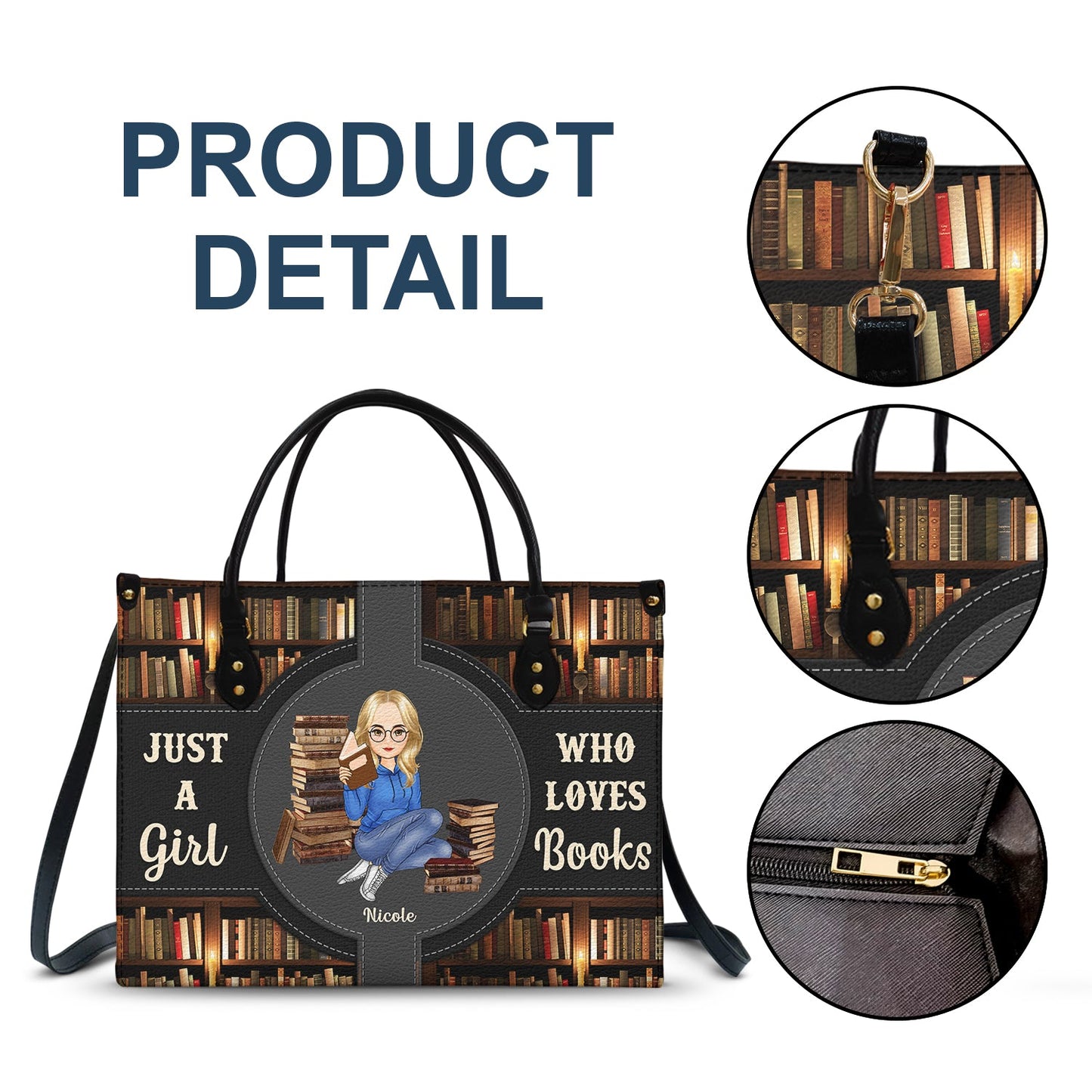 Personalized "Just A Girl Who Loves Books" Leather Tote Bag for Readers