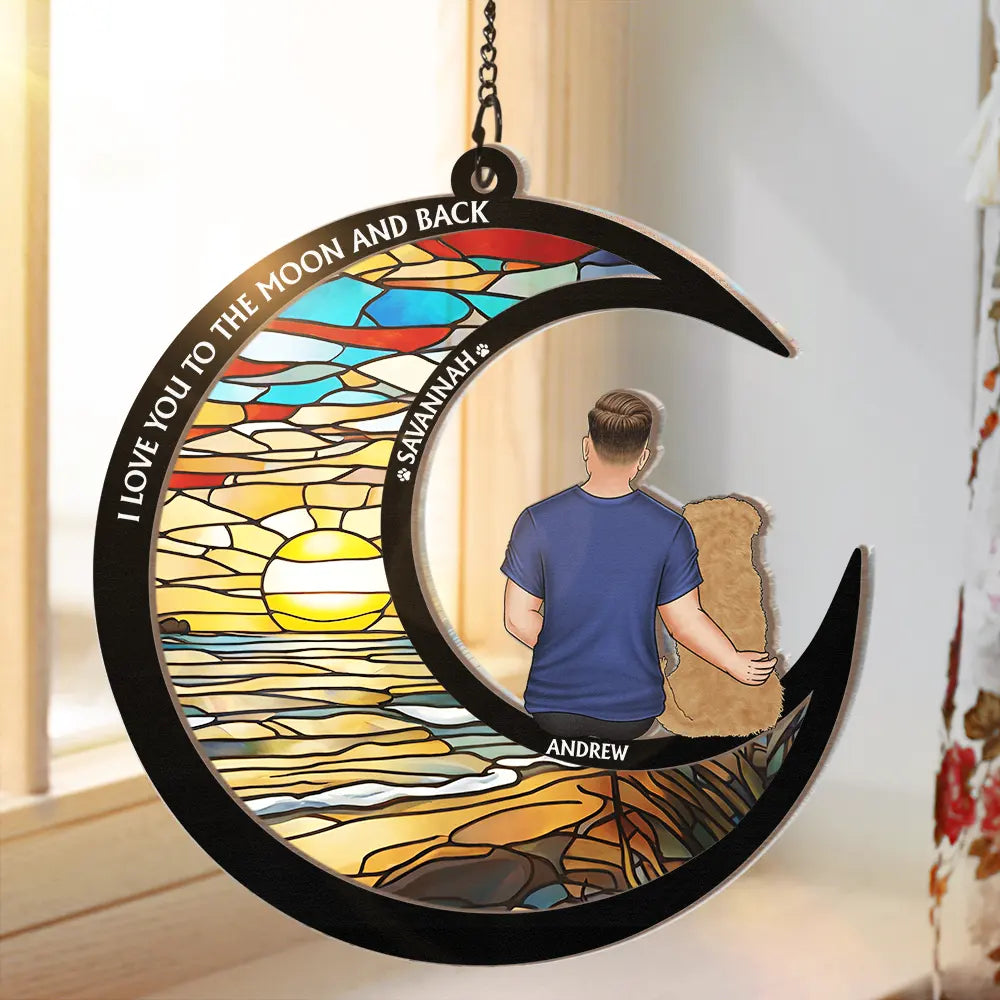 Personalized 'To The Moon' Dog Dad Suncatcher Ornament - Pet Lovers Gift