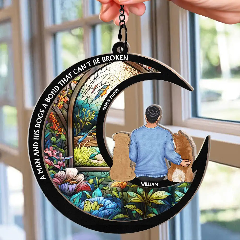 Personalized 'To The Moon' Dog Dad Suncatcher Ornament - Pet Lovers Gift