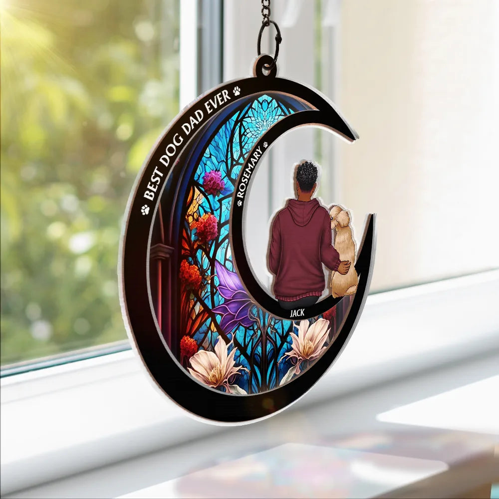 Personalized 'To The Moon' Dog Dad Suncatcher Ornament - Pet Lovers Gift