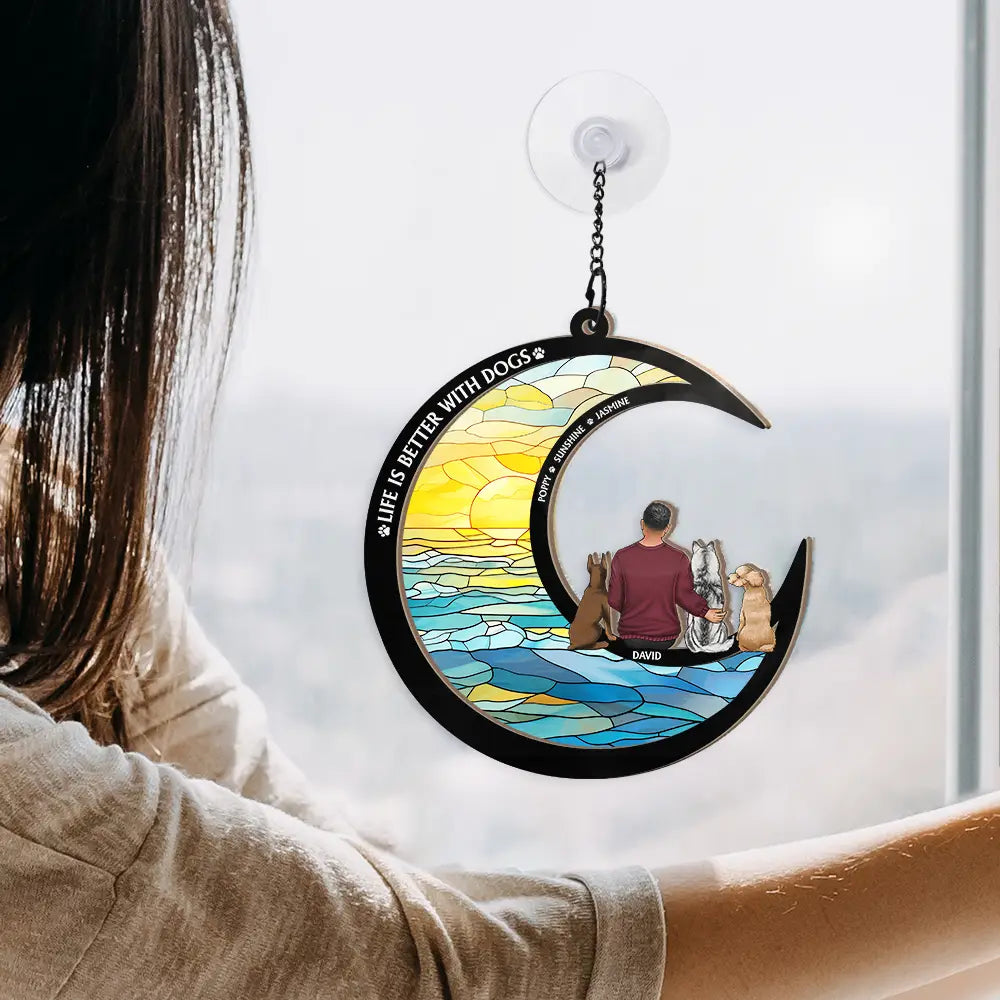 Personalized 'To The Moon' Dog Dad Suncatcher Ornament - Pet Lovers Gift