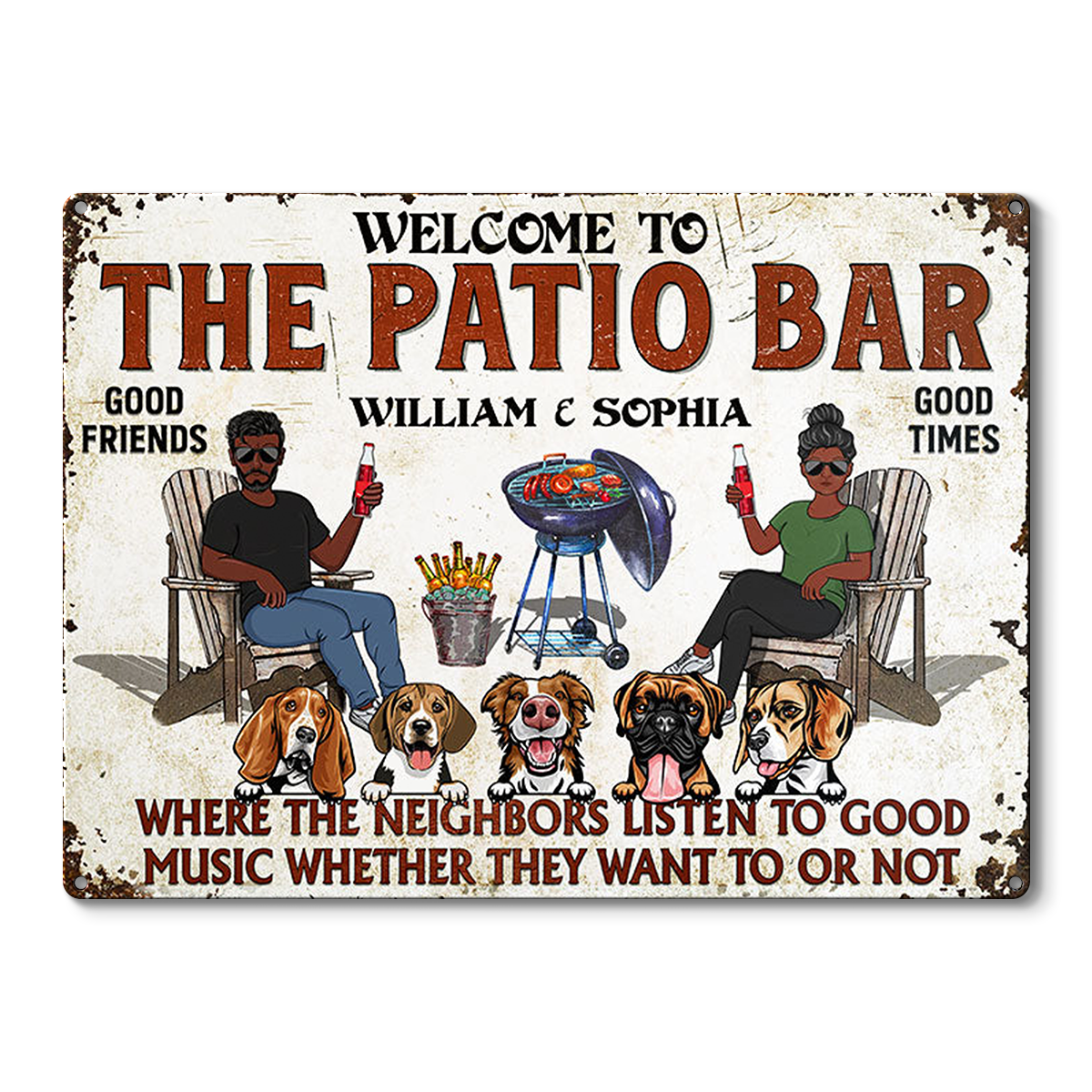 Personalized Patio Bar Metal Sign - Funny "Neighbors Listen To Good Music" Backyard Decor