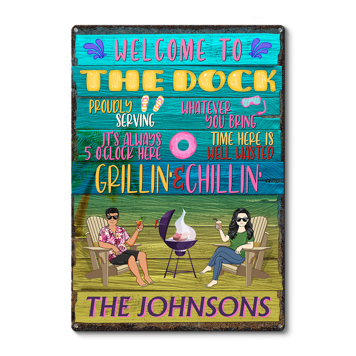 Personalized 'Grillin' & Chillin'' Metal Sign - Custom Dock & Patio Decor