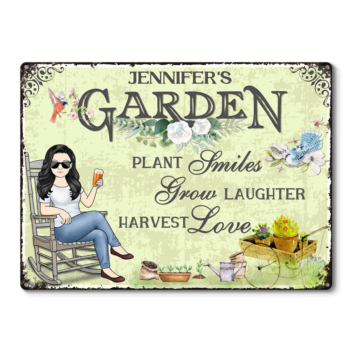 Plant Smiles Grow Laughter Harvest Love - Personalized Custom Classic Garden Metal Signs