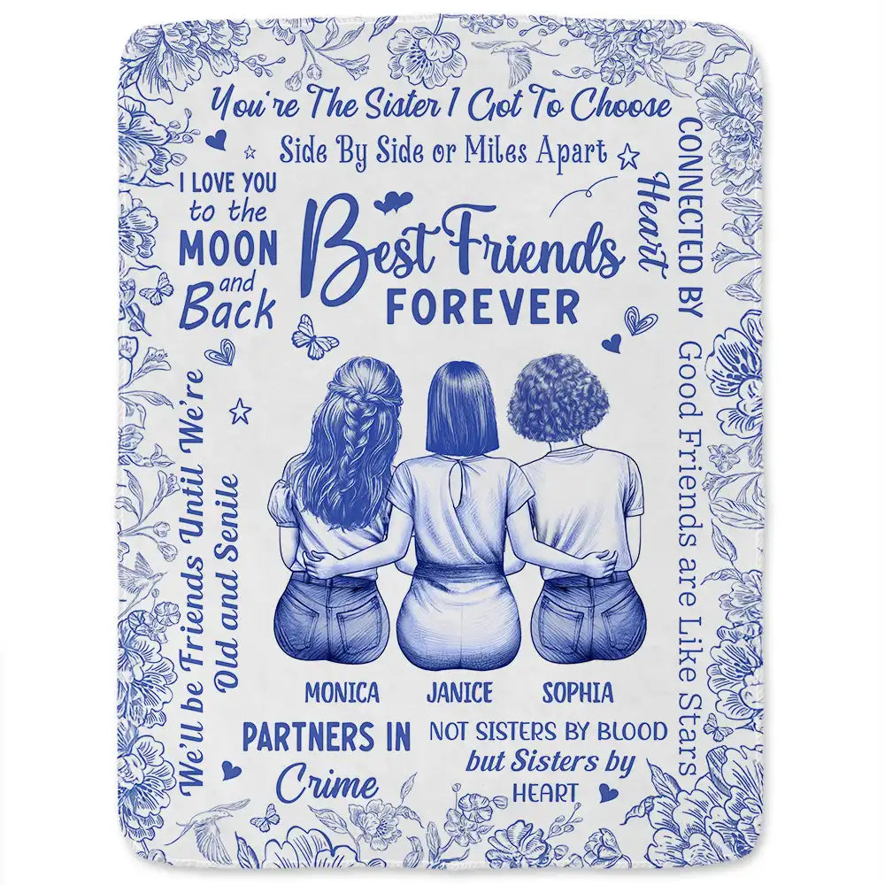 Gift For Bestie,Gift For Sisters,Gift For Sibling,Happy - Best Friends Forever Connected By Heart Toile - Personalized Fleece Blanket, Sherpa Blanket