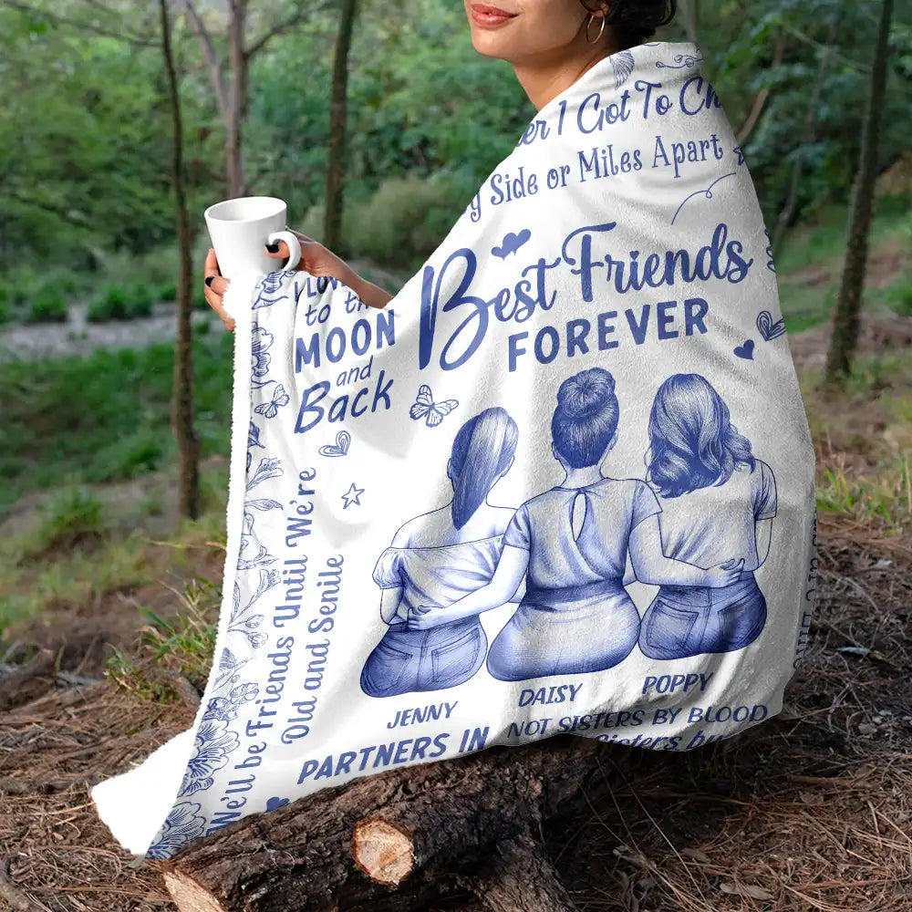 Gift For Bestie,Gift For Sisters,Gift For Sibling,Happy - Best Friends Forever Connected By Heart Toile - Personalized Fleece Blanket, Sherpa Blanket