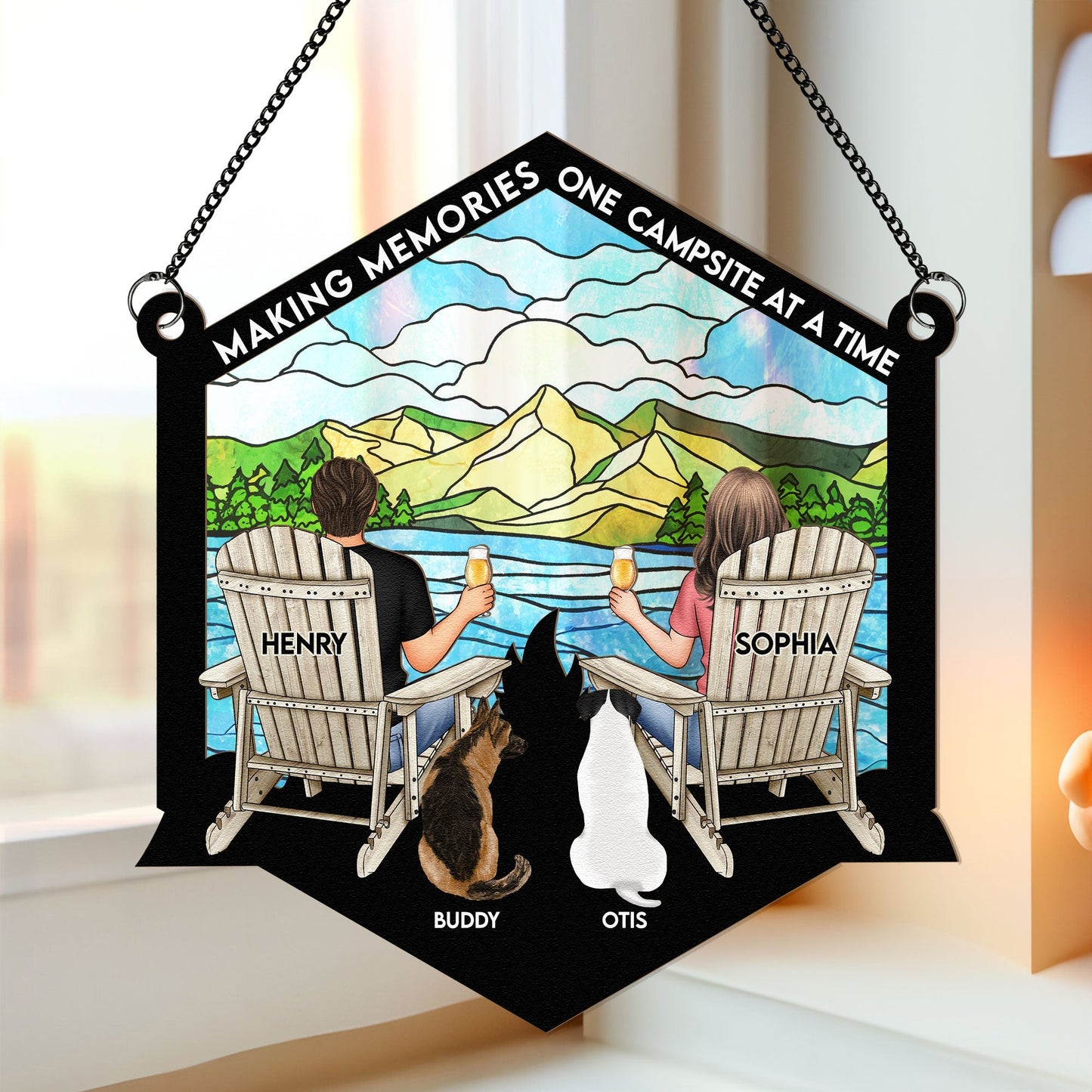 Personalized Camping Suncatcher for Couples & Dog Lovers - Making Memories