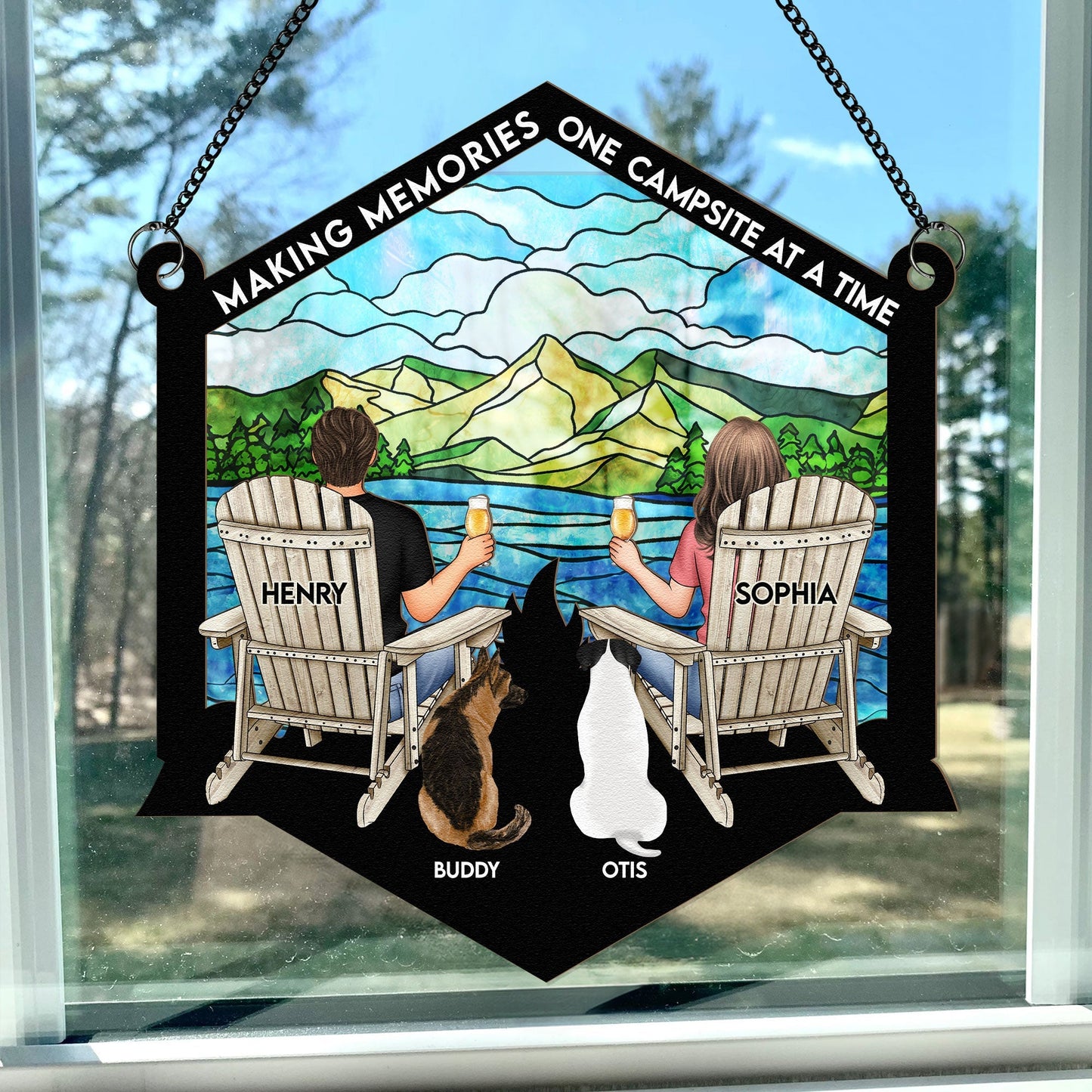 Personalized Camping Suncatcher for Couples & Dog Lovers - Making Memories