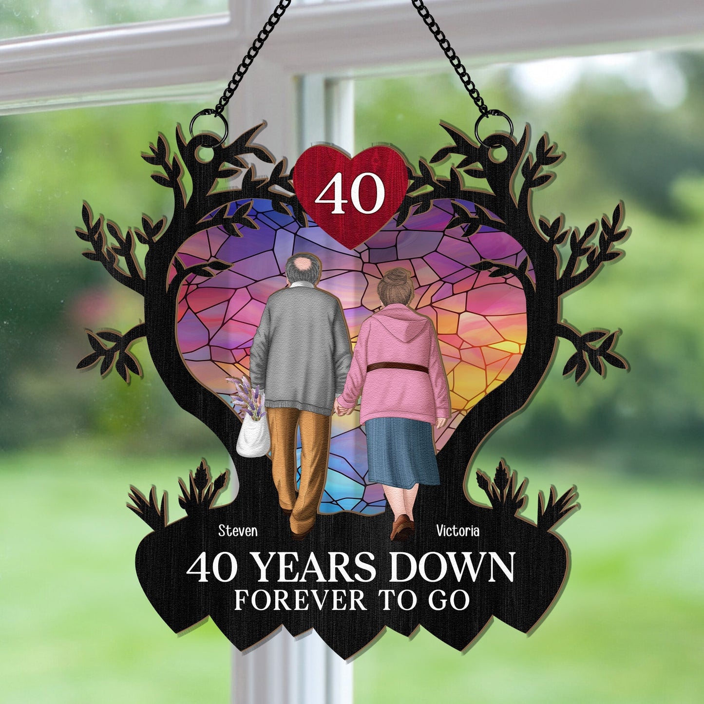 Personalized 'Many Years Down Forever To Go' Anniversary Suncatcher
