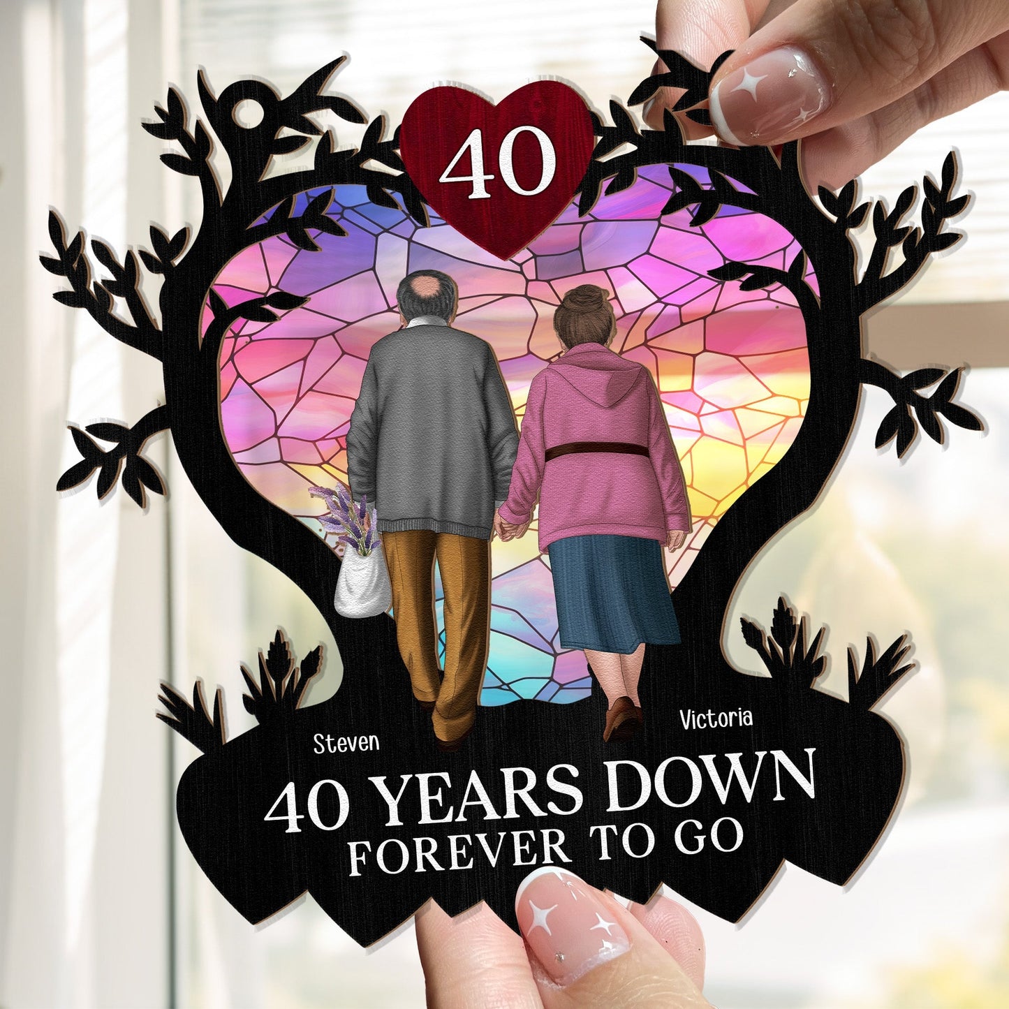 Personalized 'Many Years Down Forever To Go' Anniversary Suncatcher