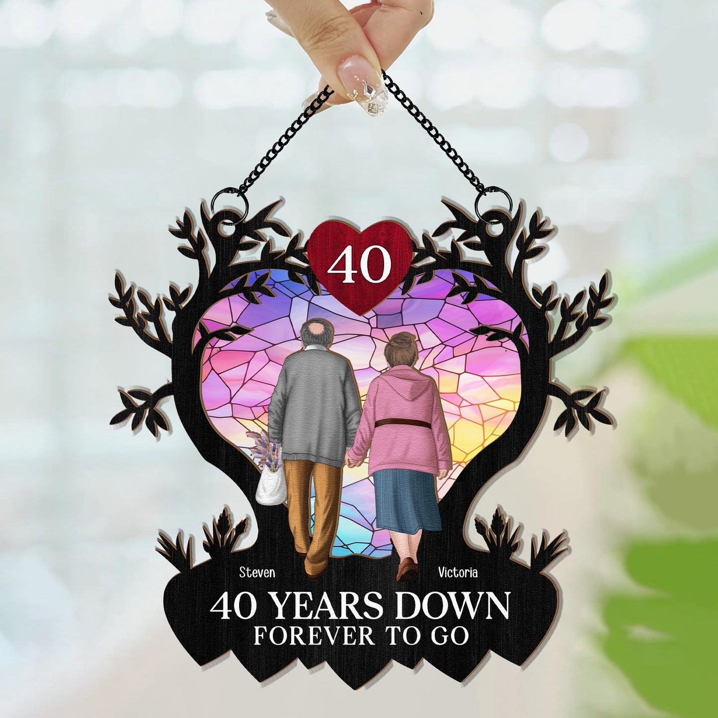 Personalized 'Many Years Down Forever To Go' Anniversary Suncatcher