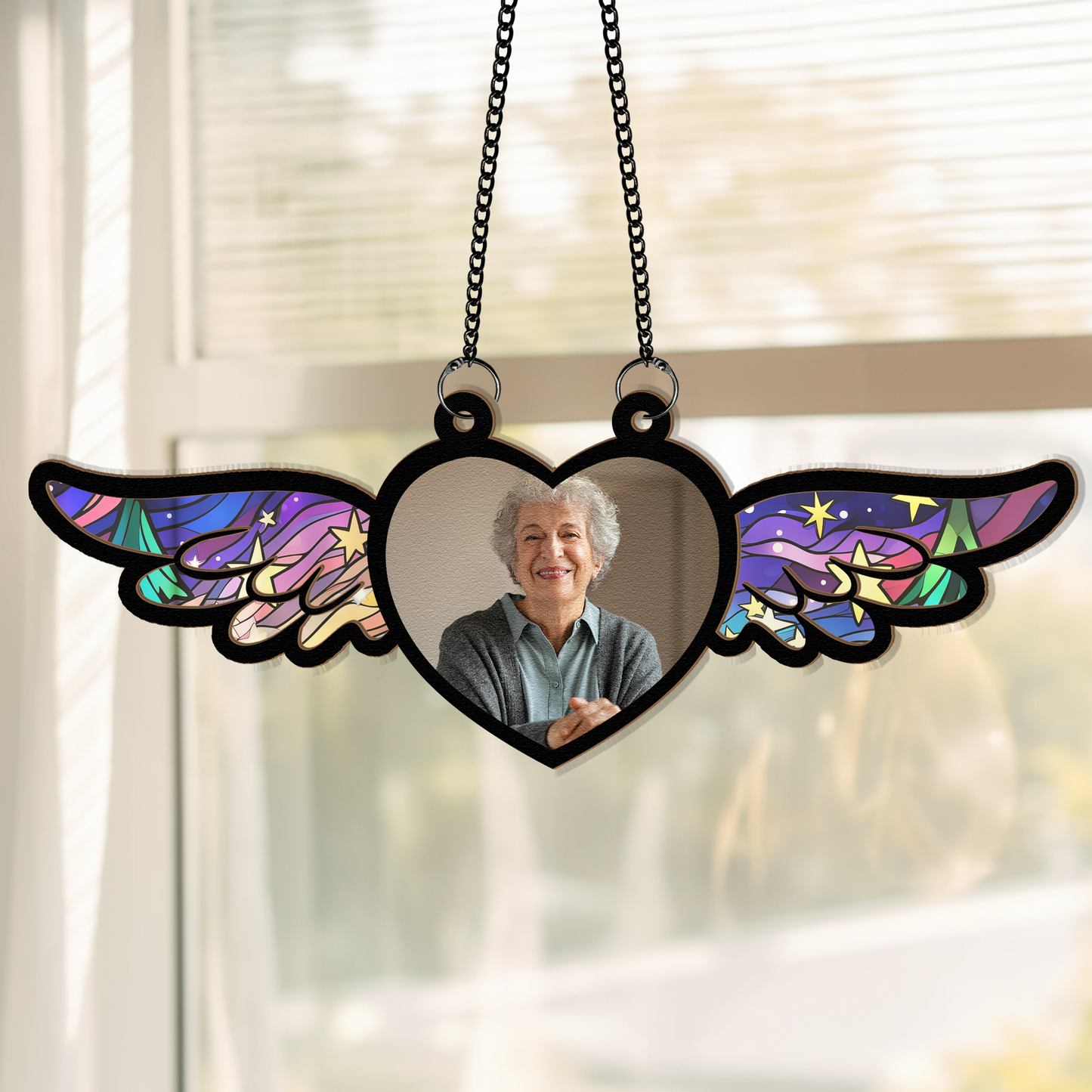Personalized Memorial For Loved One Angel Wings Suncatcher - Custom Photo Remembrance Gift