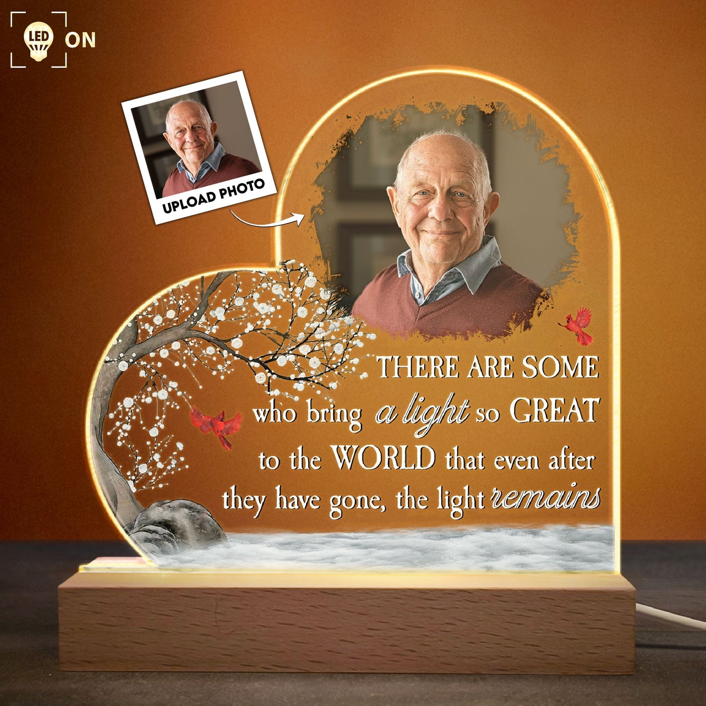 Personalized Memorial For Loved One Photo LED Night Light: Their Light Remains