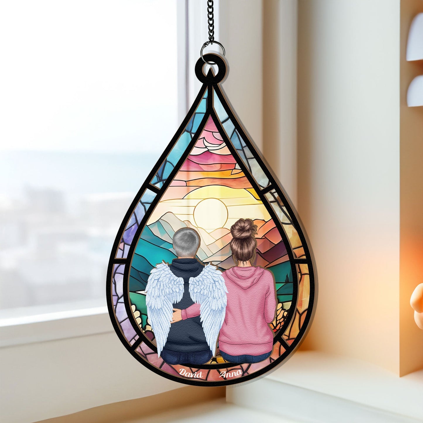 Personalized Memorial For Loved One Angel Wing Suncatcher Ornament - Forever in Our Hearts Gift