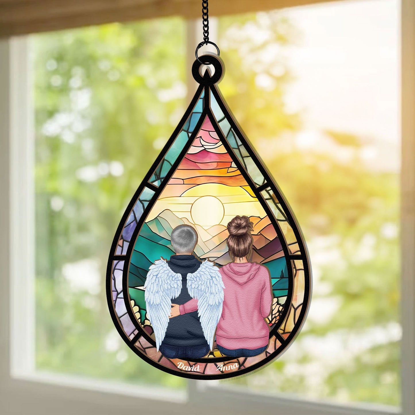 Personalized Memorial For Loved One Angel Wing Suncatcher Ornament - Forever in Our Hearts Gift