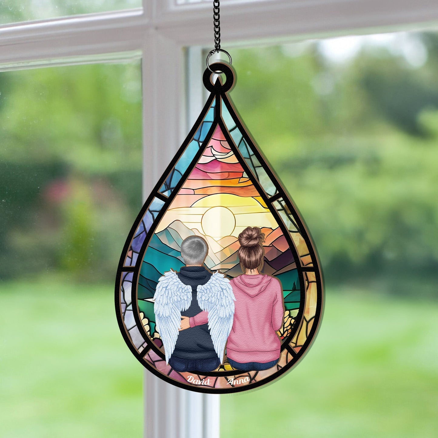 Personalized Memorial For Loved One Angel Wing Suncatcher Ornament - Forever in Our Hearts Gift