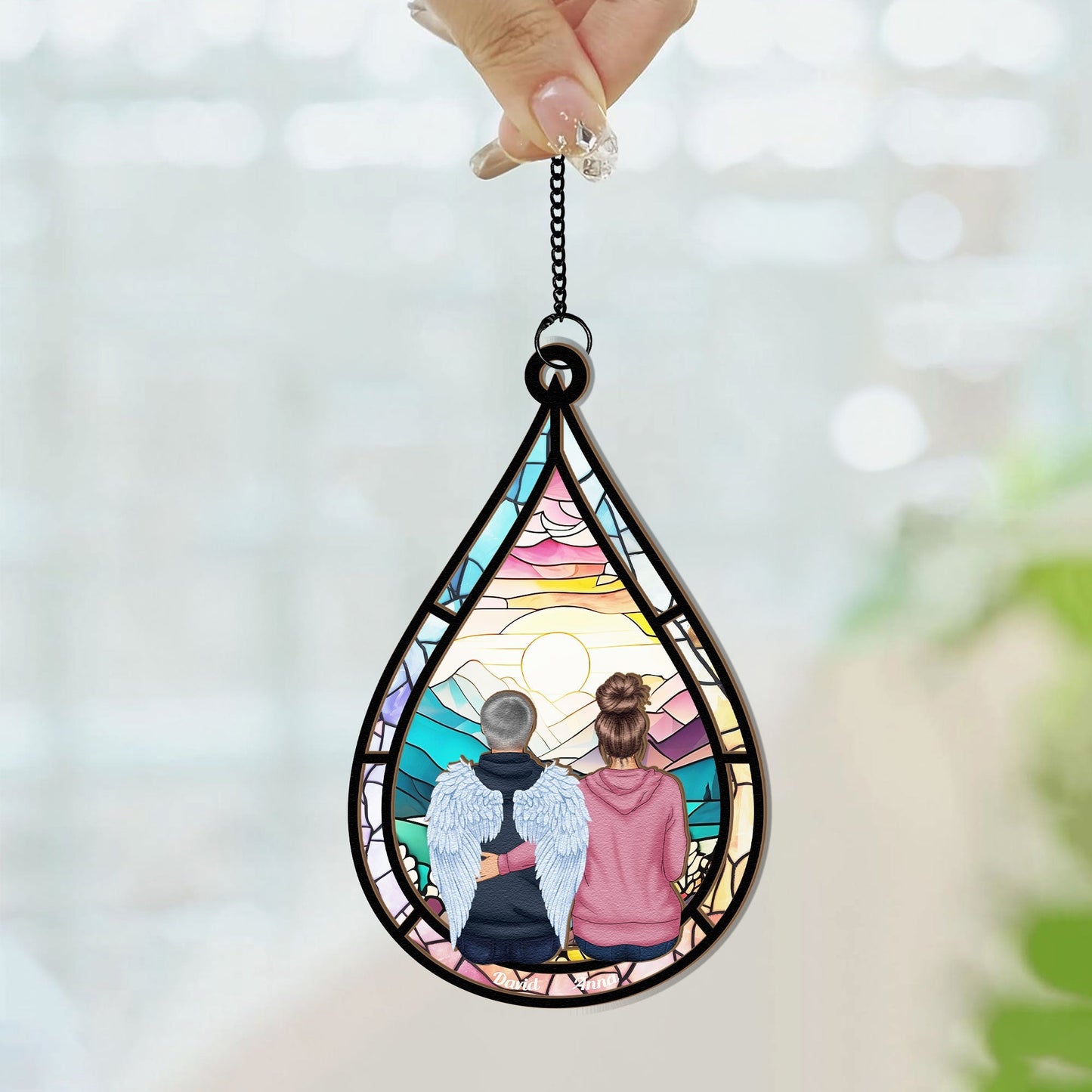 Personalized Memorial For Loved One Angel Wing Suncatcher Ornament - Forever in Our Hearts Gift