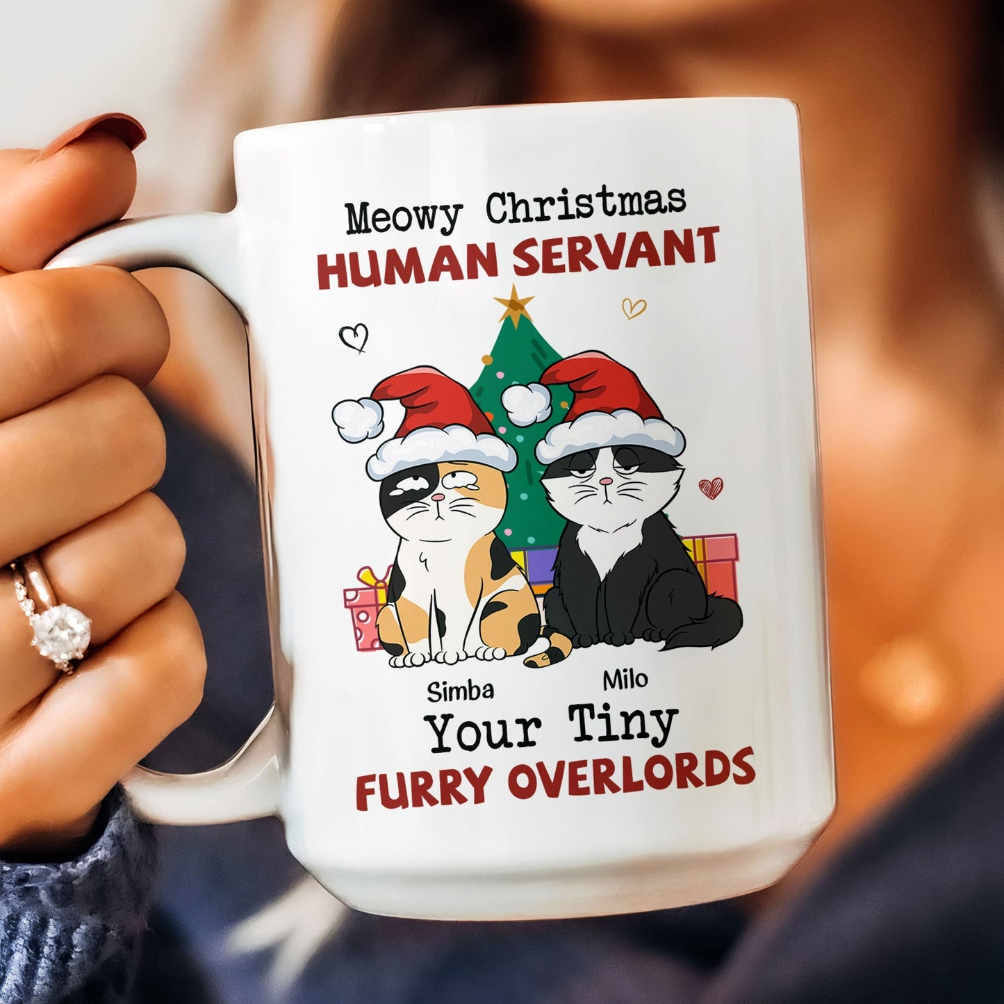 Personalized "Meowy Christmas Human Servant" Funny Cat Lover Mug