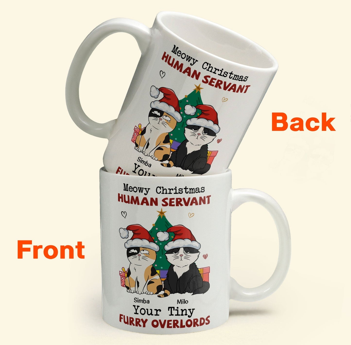Personalized "Meowy Christmas Human Servant" Funny Cat Lover Mug