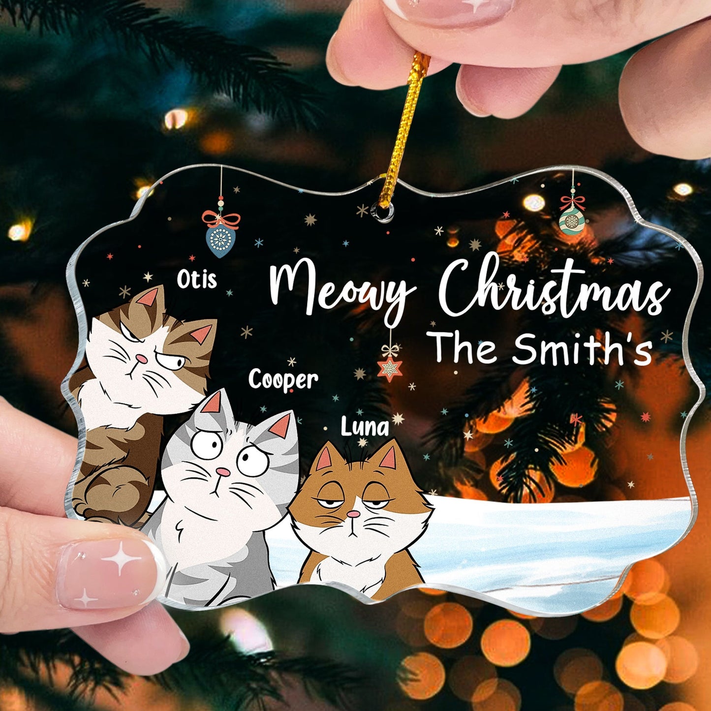 Heartfelt 'Meowy Christmas' Custom Cat Ornament - Personalized Gift
