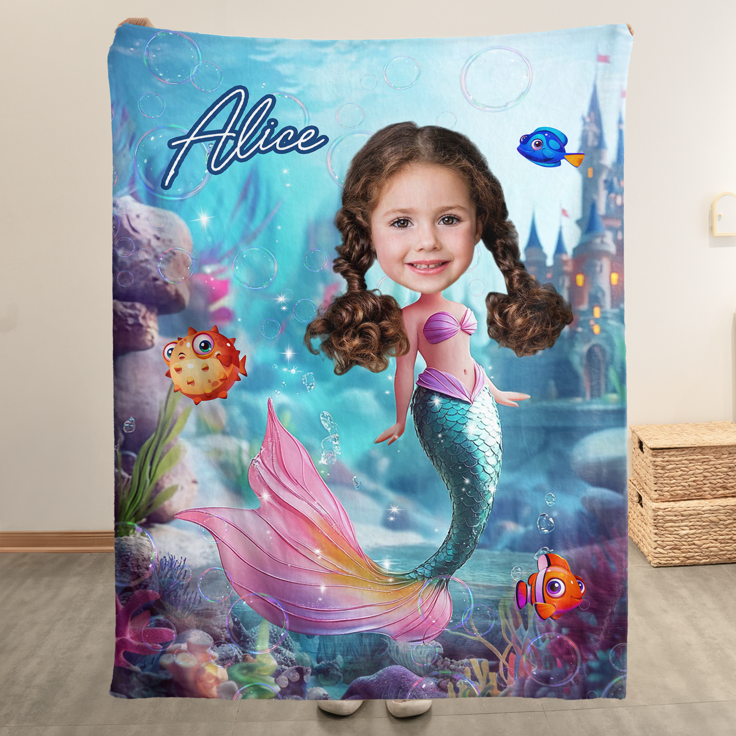 Mermaid Princess - Personalized Photo Blanket - Custom Name & Face