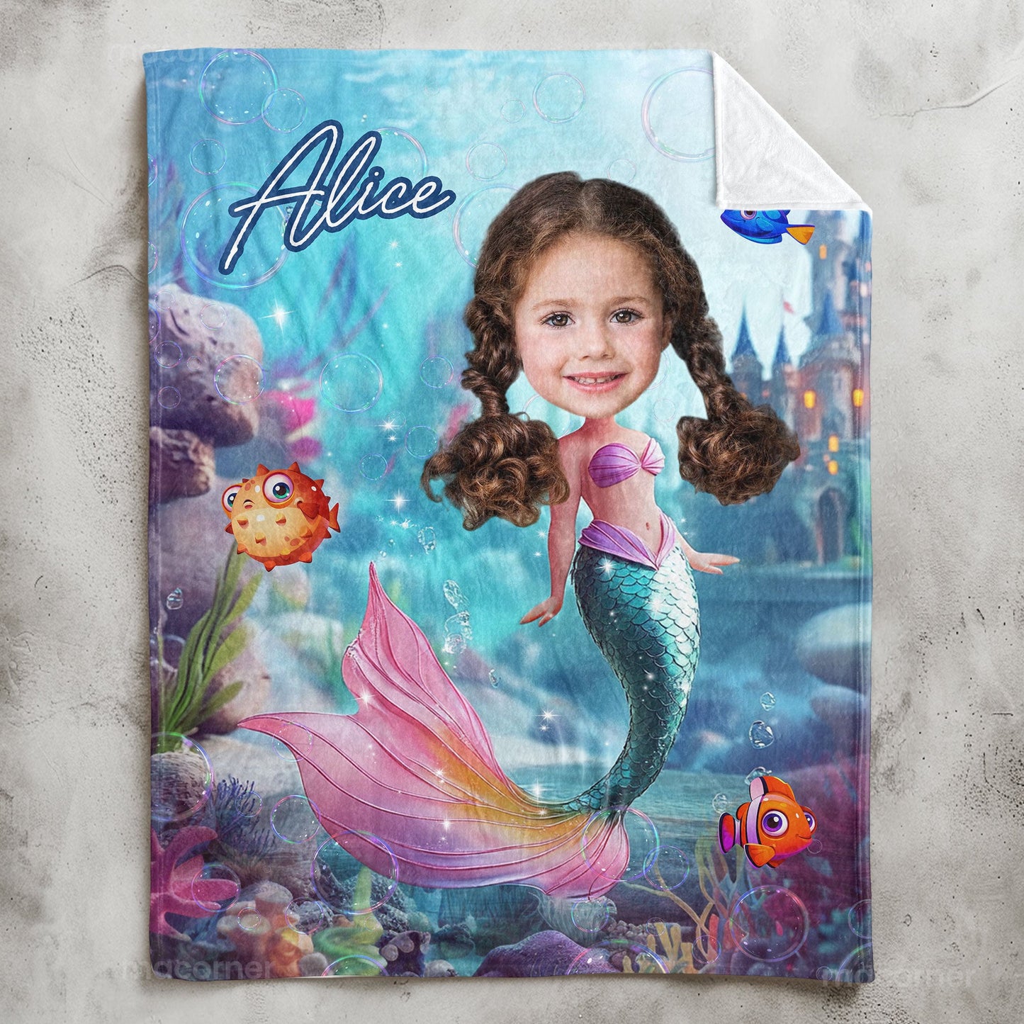 Mermaid Princess - Personalized Photo Blanket - Custom Name & Face