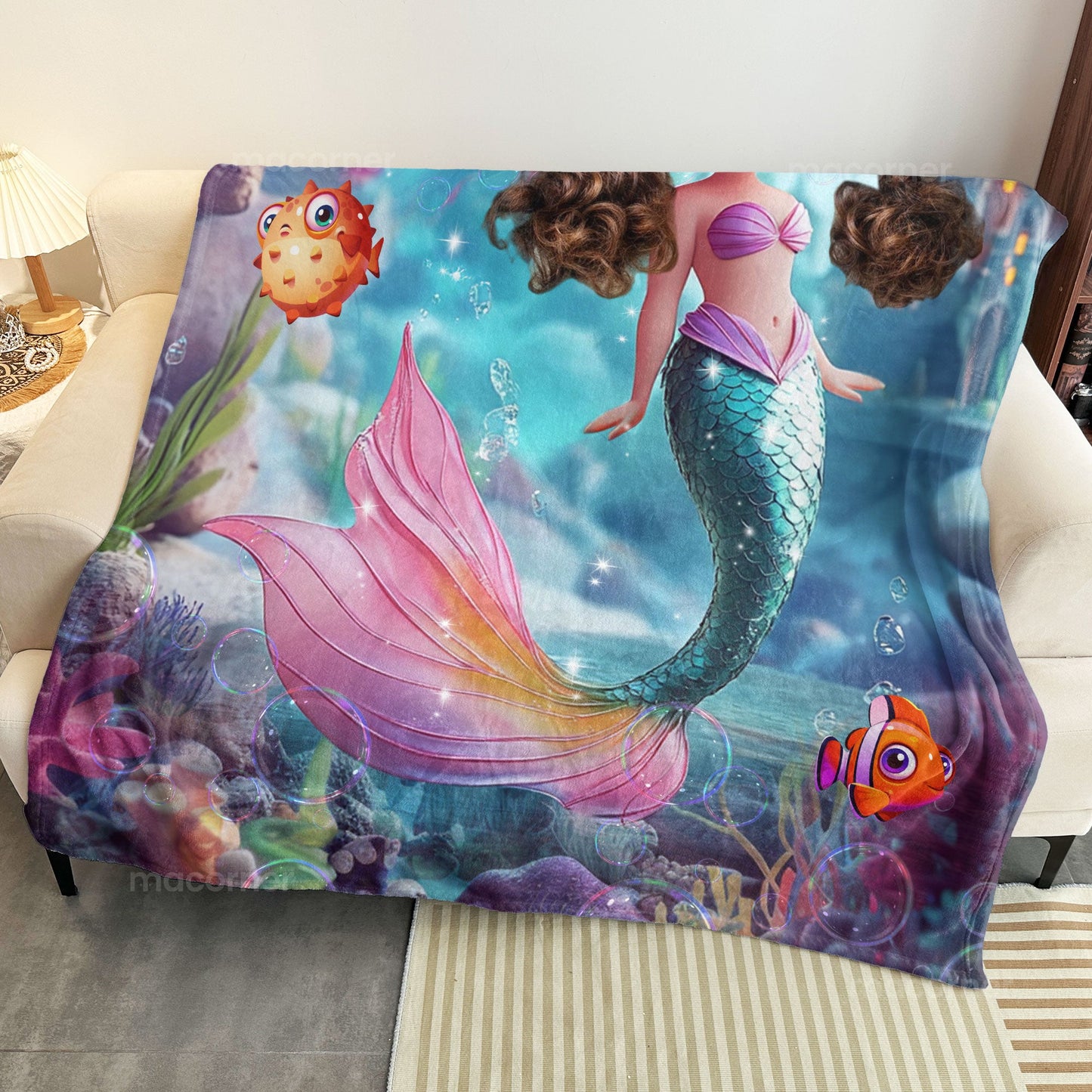 Mermaid Princess - Personalized Photo Blanket - Custom Name & Face