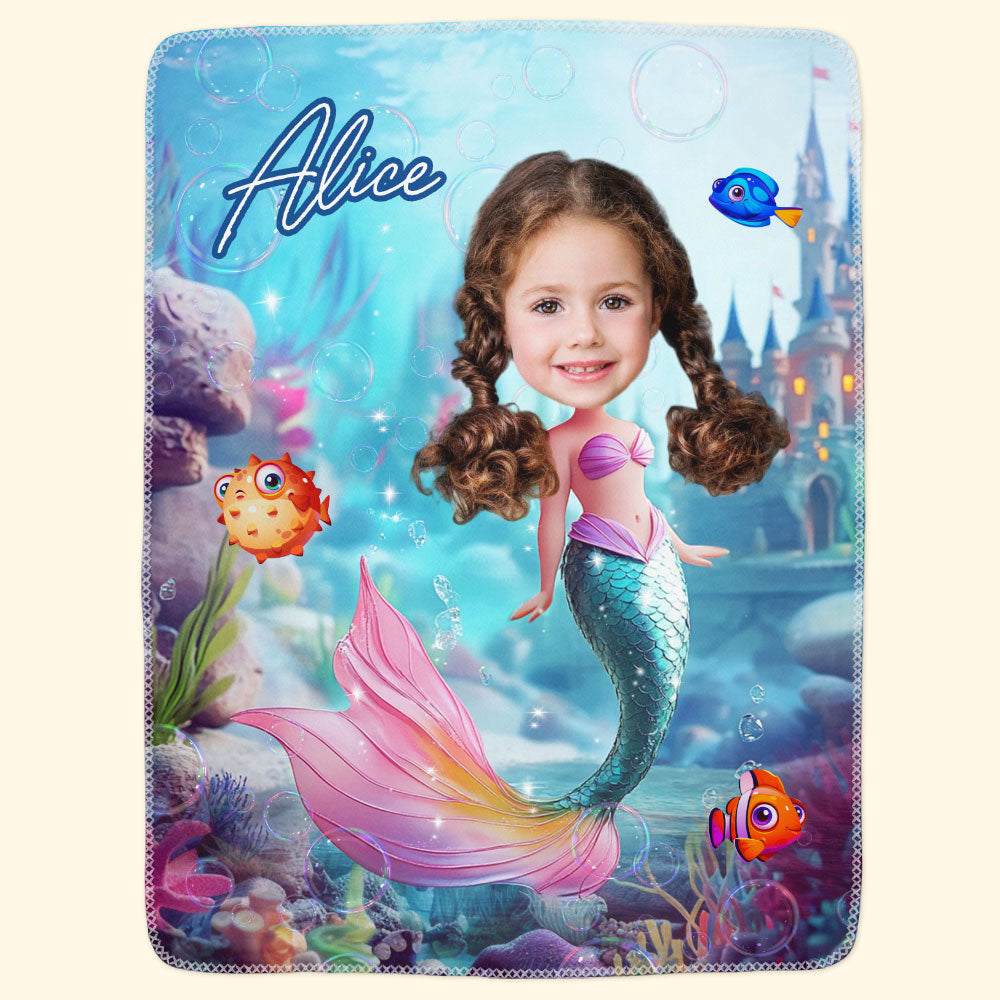 Mermaid Princess - Personalized Photo Blanket - Custom Name & Face