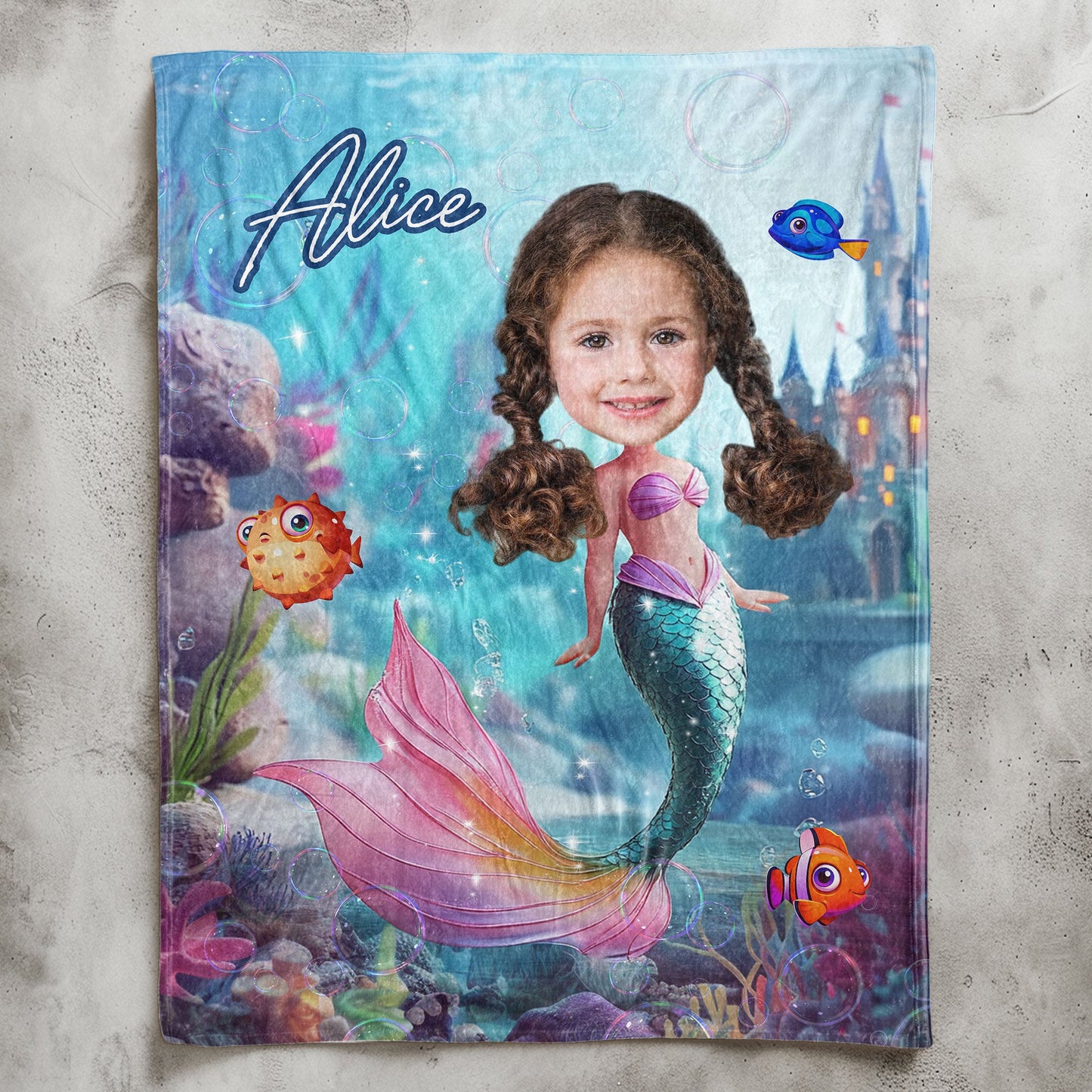 Mermaid Princess - Personalized Photo Blanket - Custom Name & Face