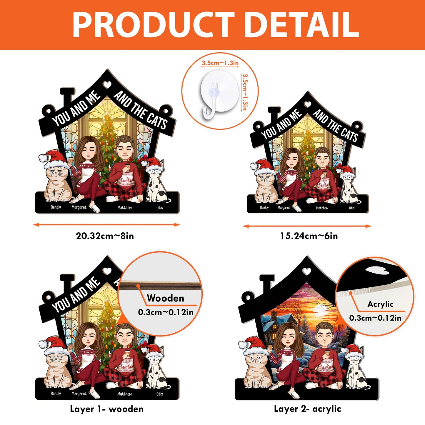 Custom "You and Me & The Dogs" Couple & Pet Christmas Suncatcher Ornament