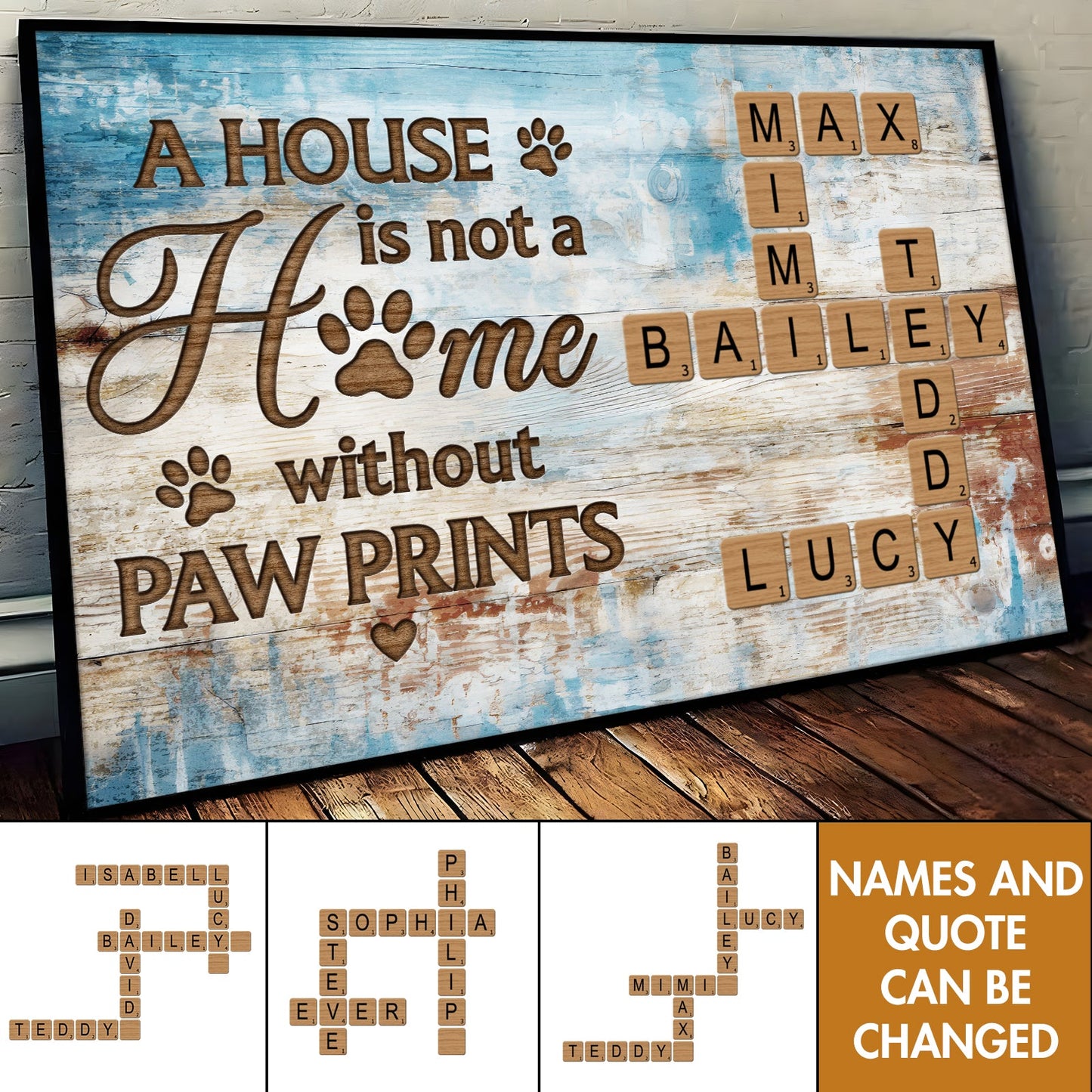 Custom Pet Lover Canvas: Paw Prints Home Sign with Personalized Names