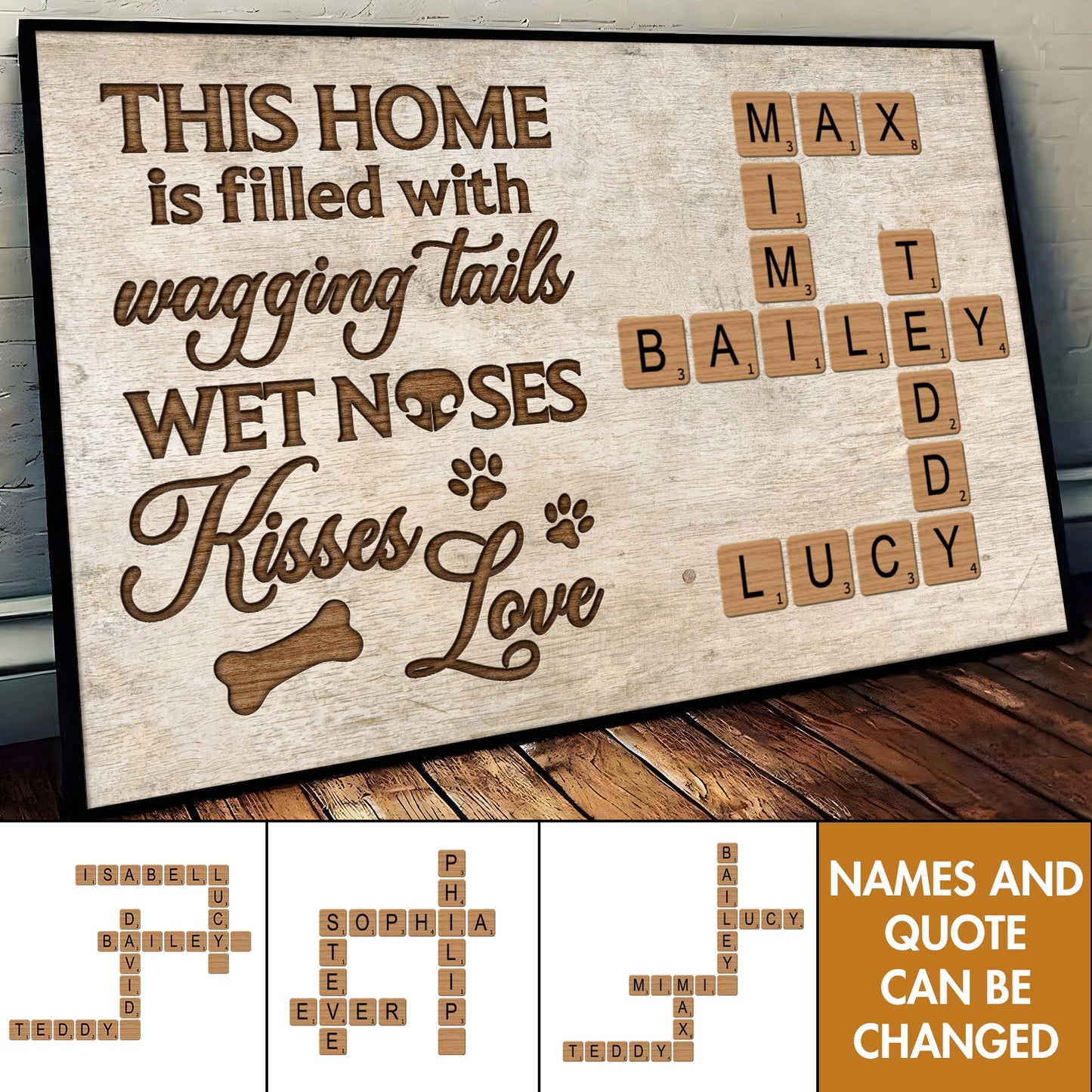 Custom Pet Lover Canvas: Paw Prints Home Sign with Personalized Names