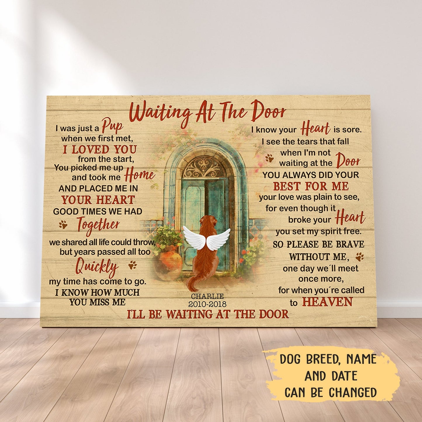 Heartfelt Personalized Dog Memorial For Loved One Canvas - 'Waiting At The Door'