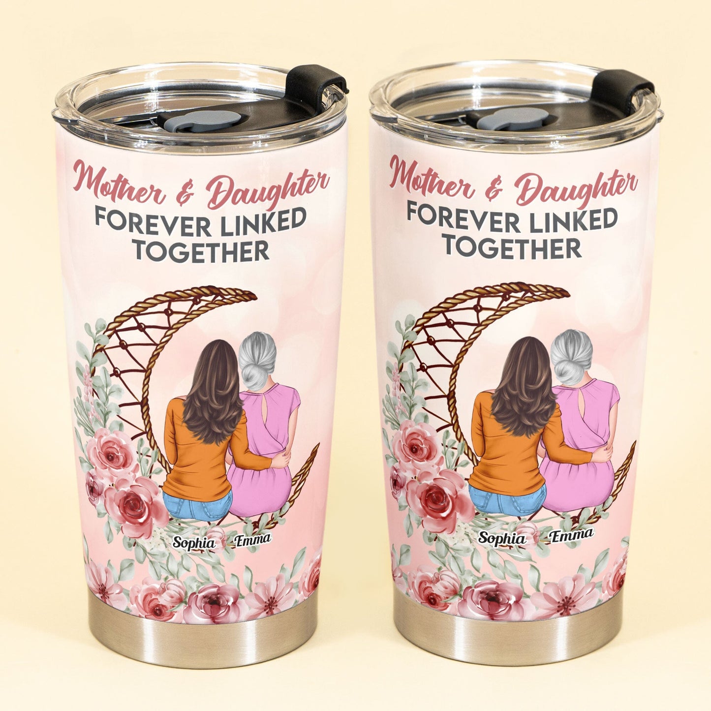 Mom And Daughter Forever Linked Together - Personalized Tumbler Cup - Birthday Mother's Day Gift For Mom, Daughters - Gift From Daughters