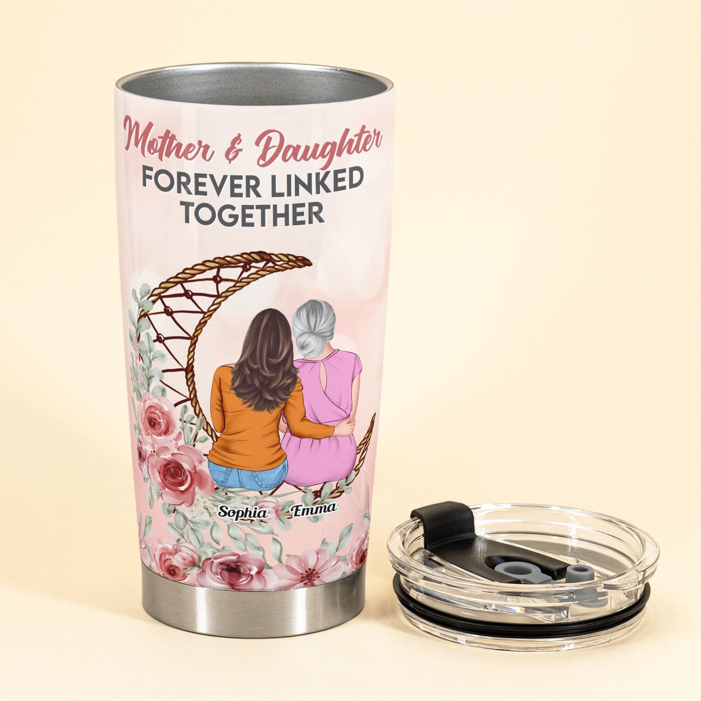 Mom And Daughter Forever Linked Together - Personalized Tumbler Cup - Birthday Mother's Day Gift For Mom, Daughters - Gift From Daughters