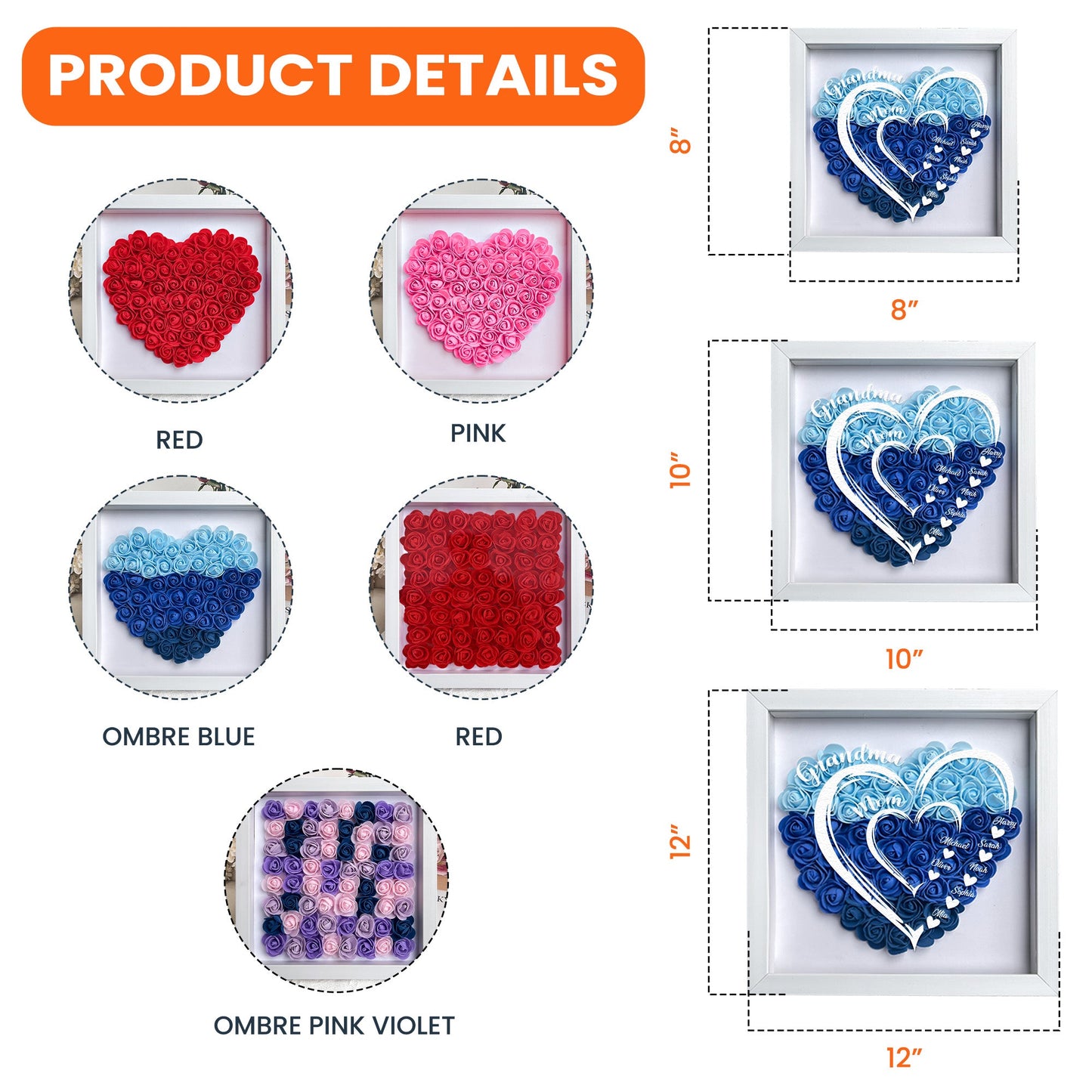 Heartfelt Custom LED Flower Shadow Box for Mom, Grandma & Kids' Names