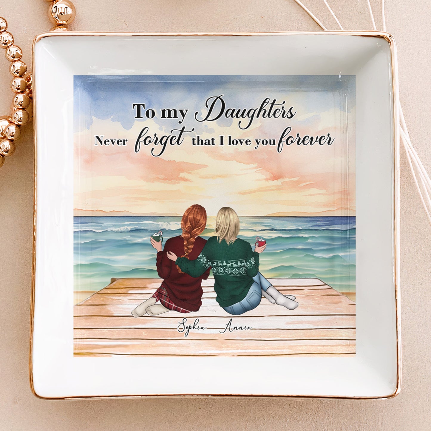 Heartfelt Personalized Daughters Jewelry Dish - 'Never Forget That I Love You Forever'