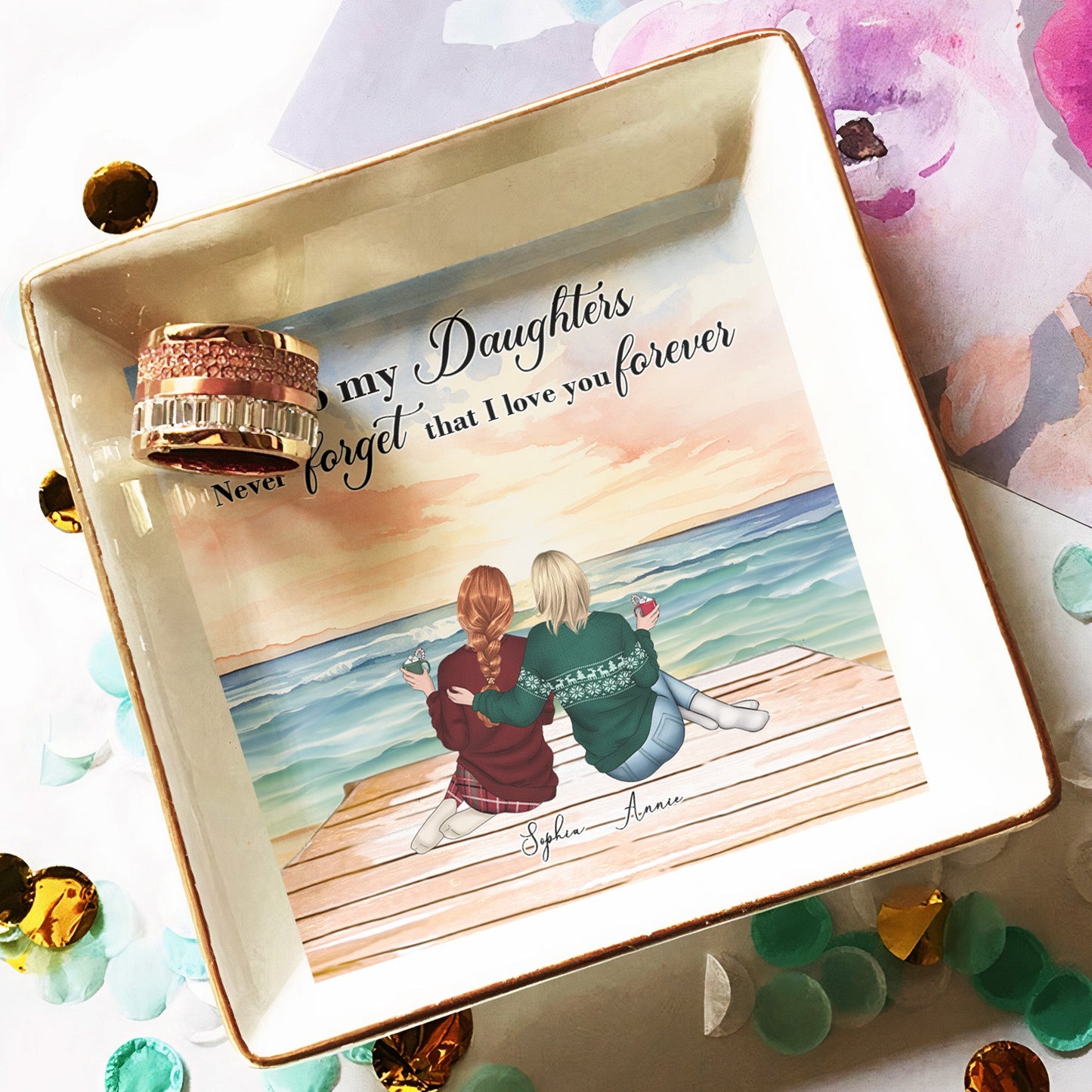 Heartfelt Personalized Daughters Jewelry Dish - 'Never Forget That I Love You Forever'