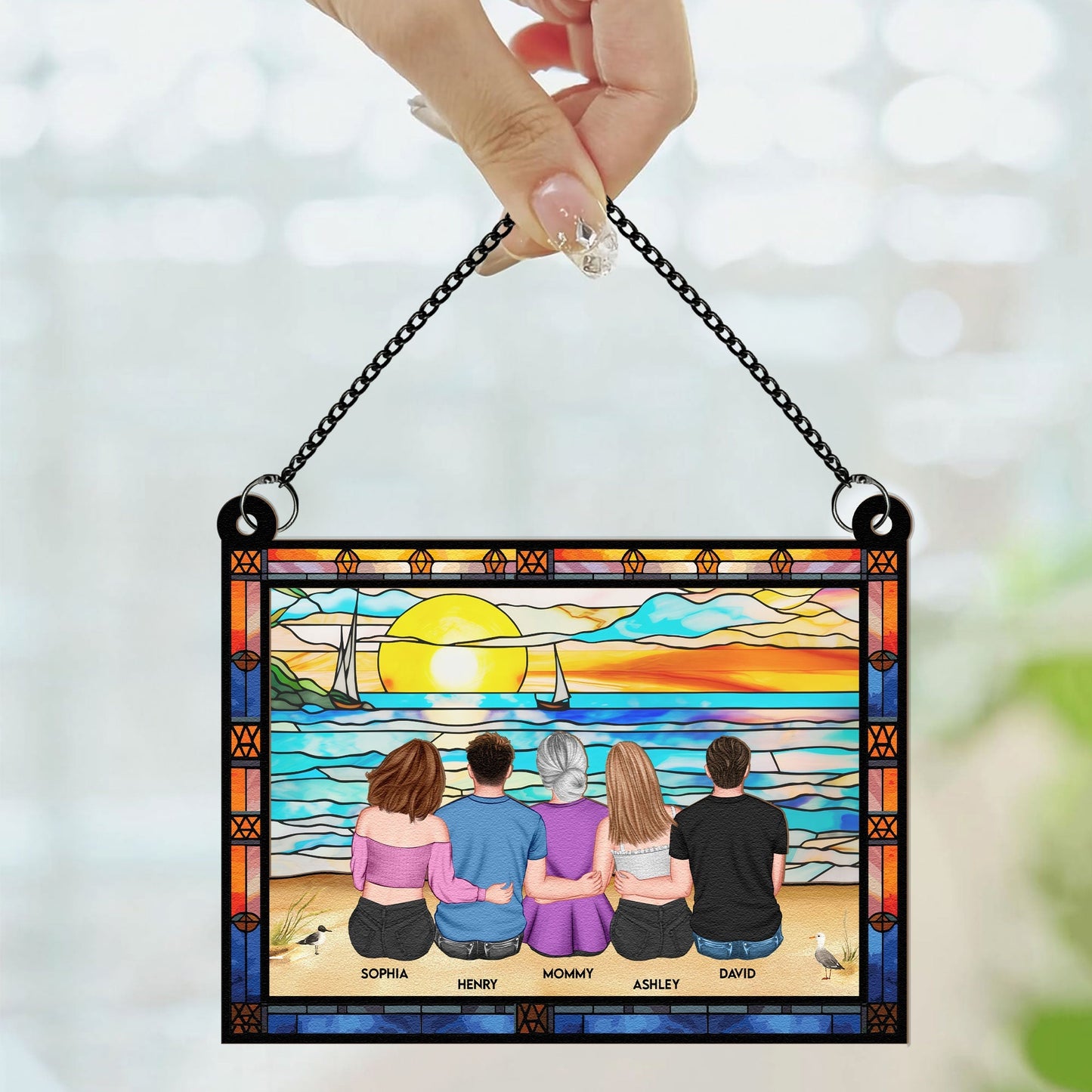 Personalized Beach Family Suncatcher Ornament for Mom – Unique Mother's Day Gift