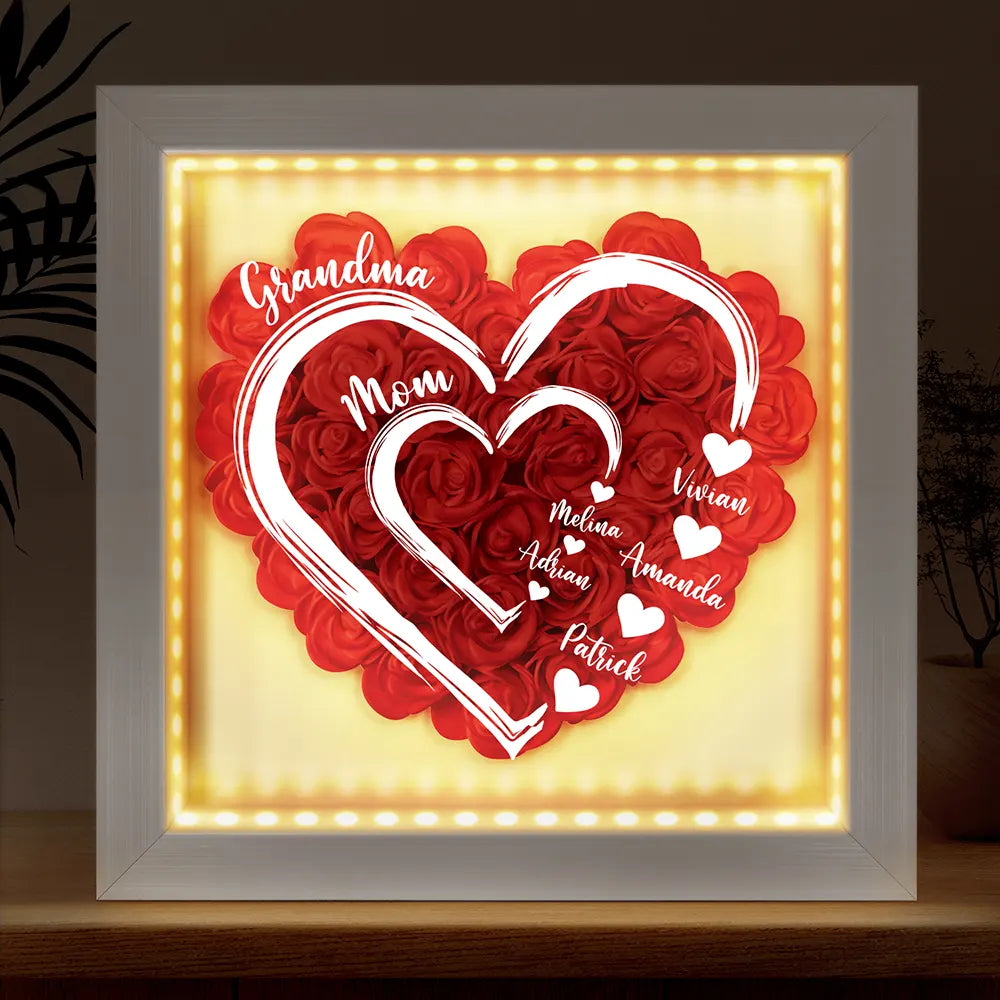 Gift For Mother, Gift For Grandma, Grandma - Grandkids, Happy - Mom Grandma Little Sweethearts - Personalized LED Light Flower Shadow Box