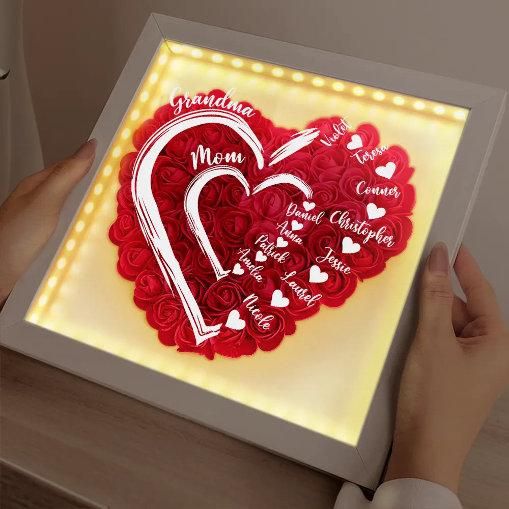 Gift For Mother, Gift For Grandma, Grandma - Grandkids, Happy - Mom Grandma Little Sweethearts - Personalized LED Light Flower Shadow Box