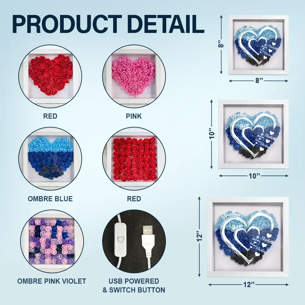 Gift For Mother, Gift For Grandma, Grandma - Grandkids, Happy - Mom Grandma Little Sweethearts - Personalized LED Light Flower Shadow Box