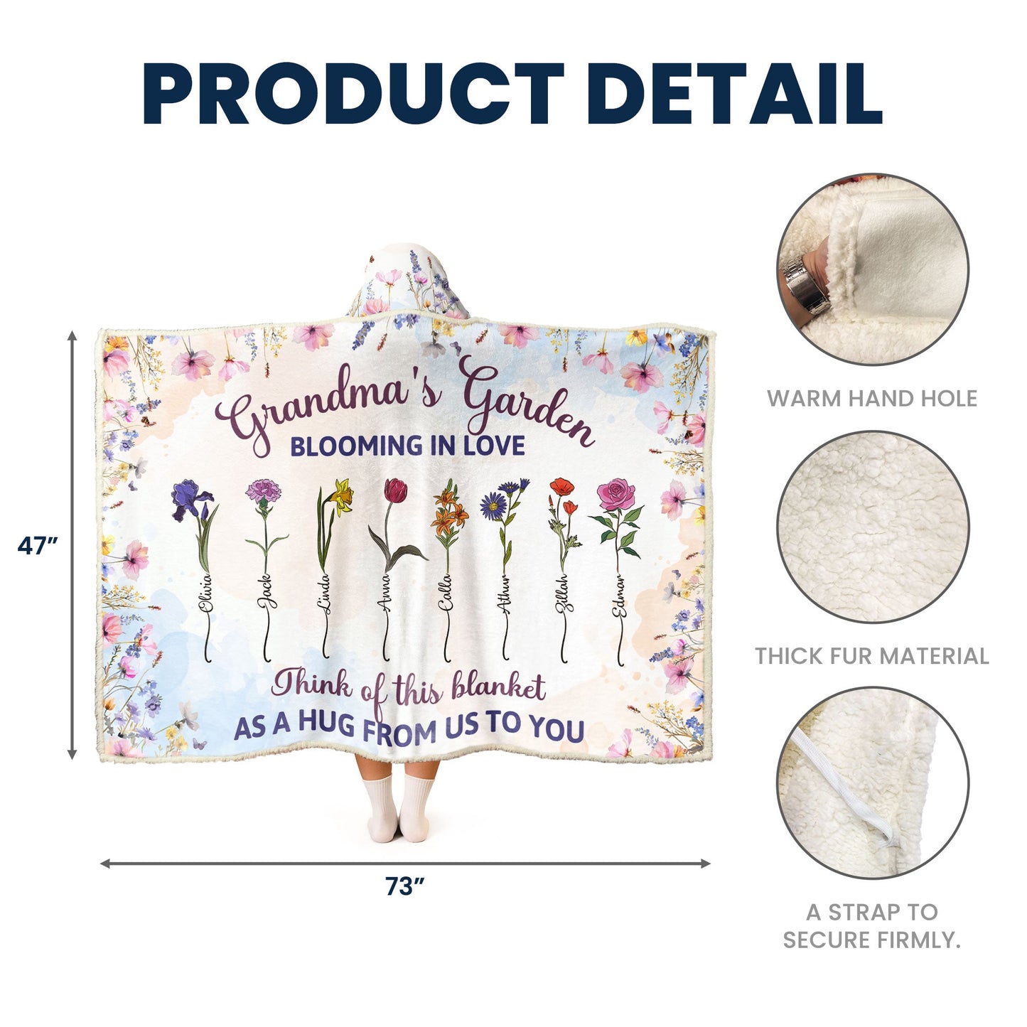 Mom’s Garden: Blooming in Love - Personalized Family Flower Wearable Hoodie Blanket