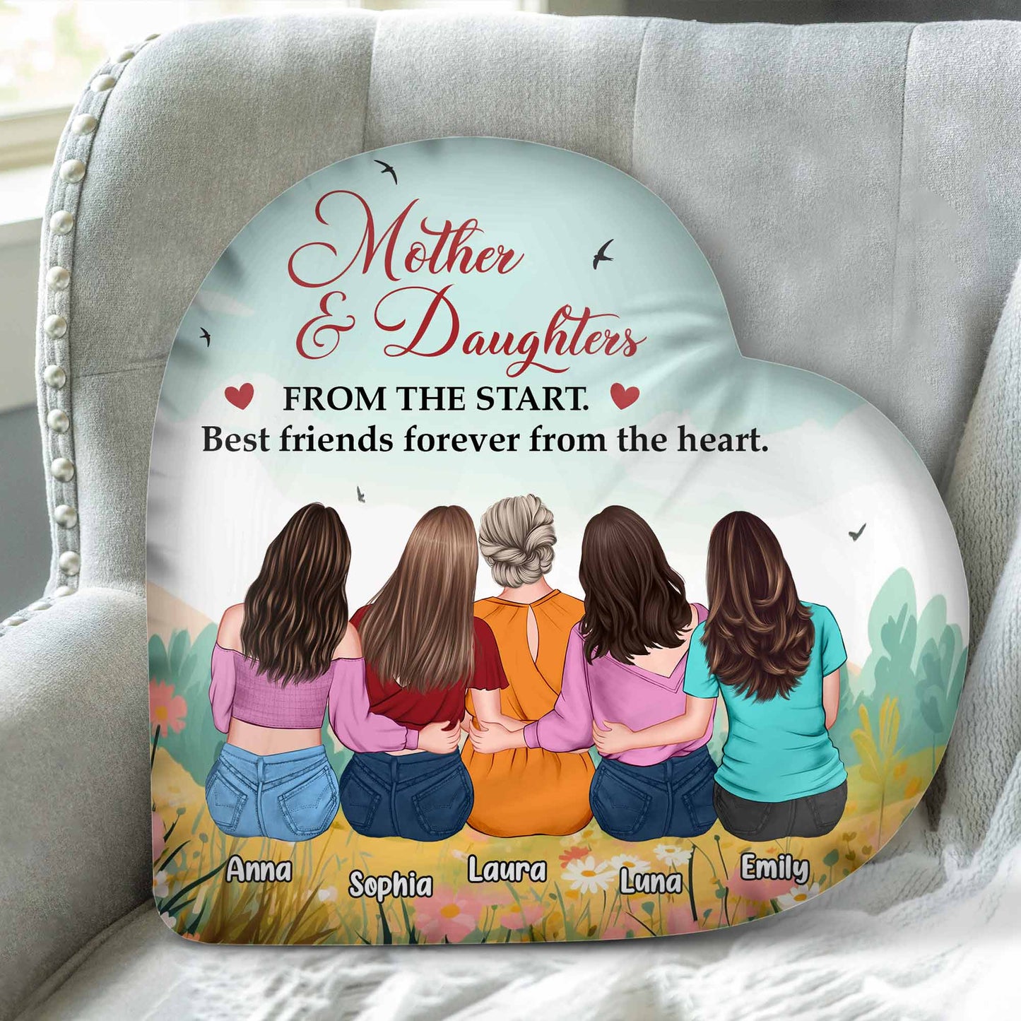 Personalized Mother Daughters Pillow: Best Friends Forever Heart Keepsake